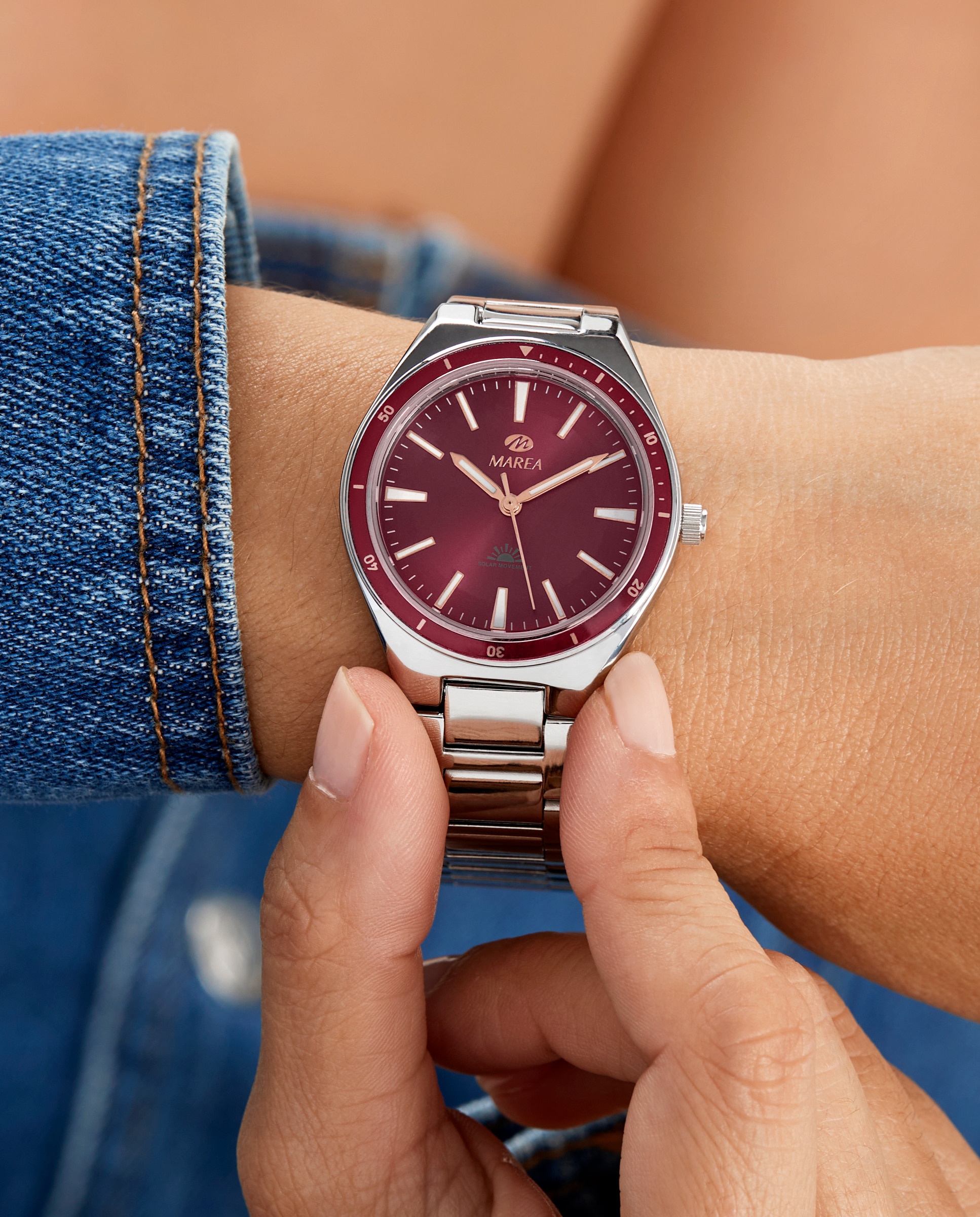Reloj analógico de mujer b41383 3 solar con correa de acero y esfera - Marea - Burdeos Burdeos-2