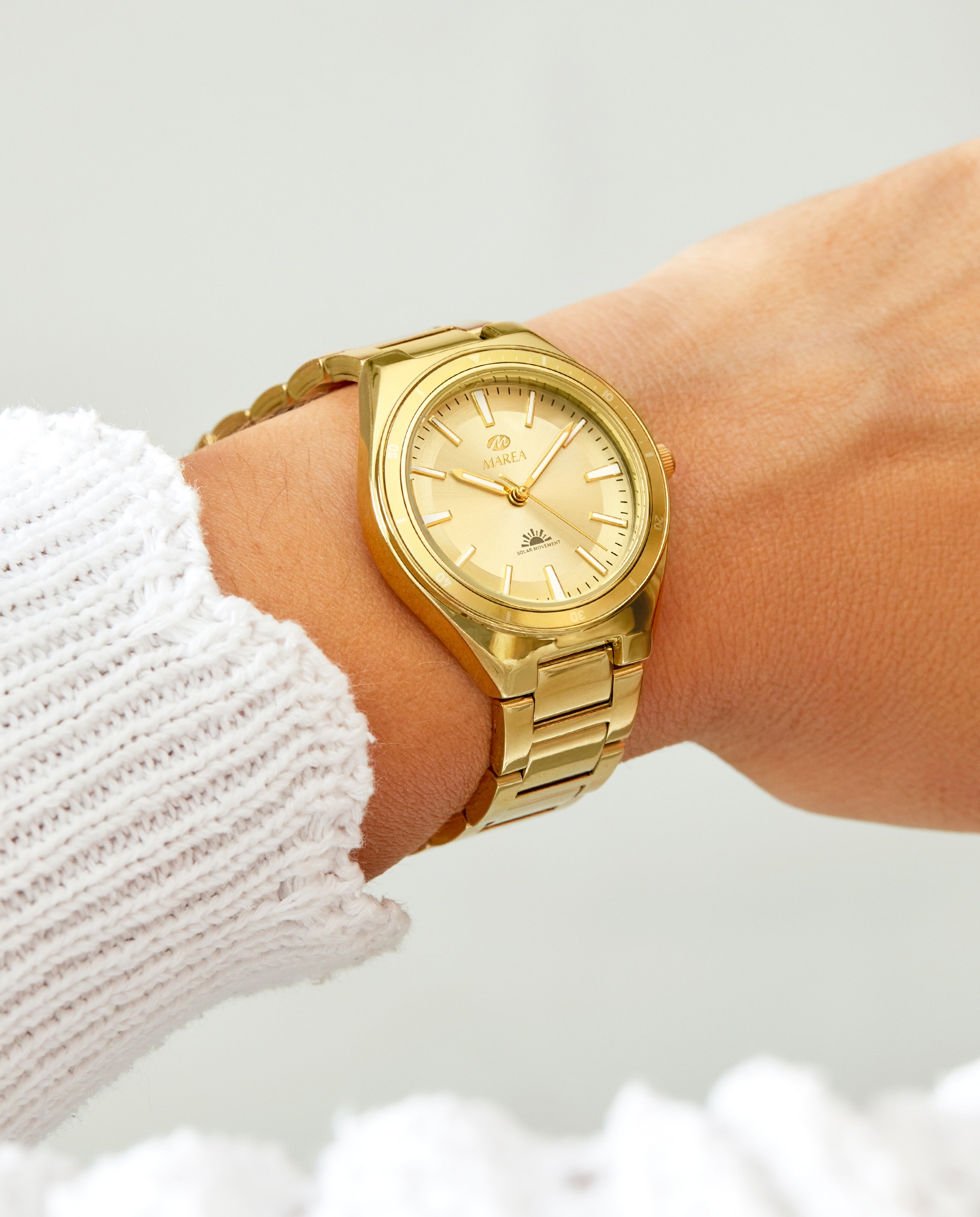 Reloj analógico de mujer b41383 5 solar con correa de acero chapado y esfera dorada - Marea - Dorado Dorado-2