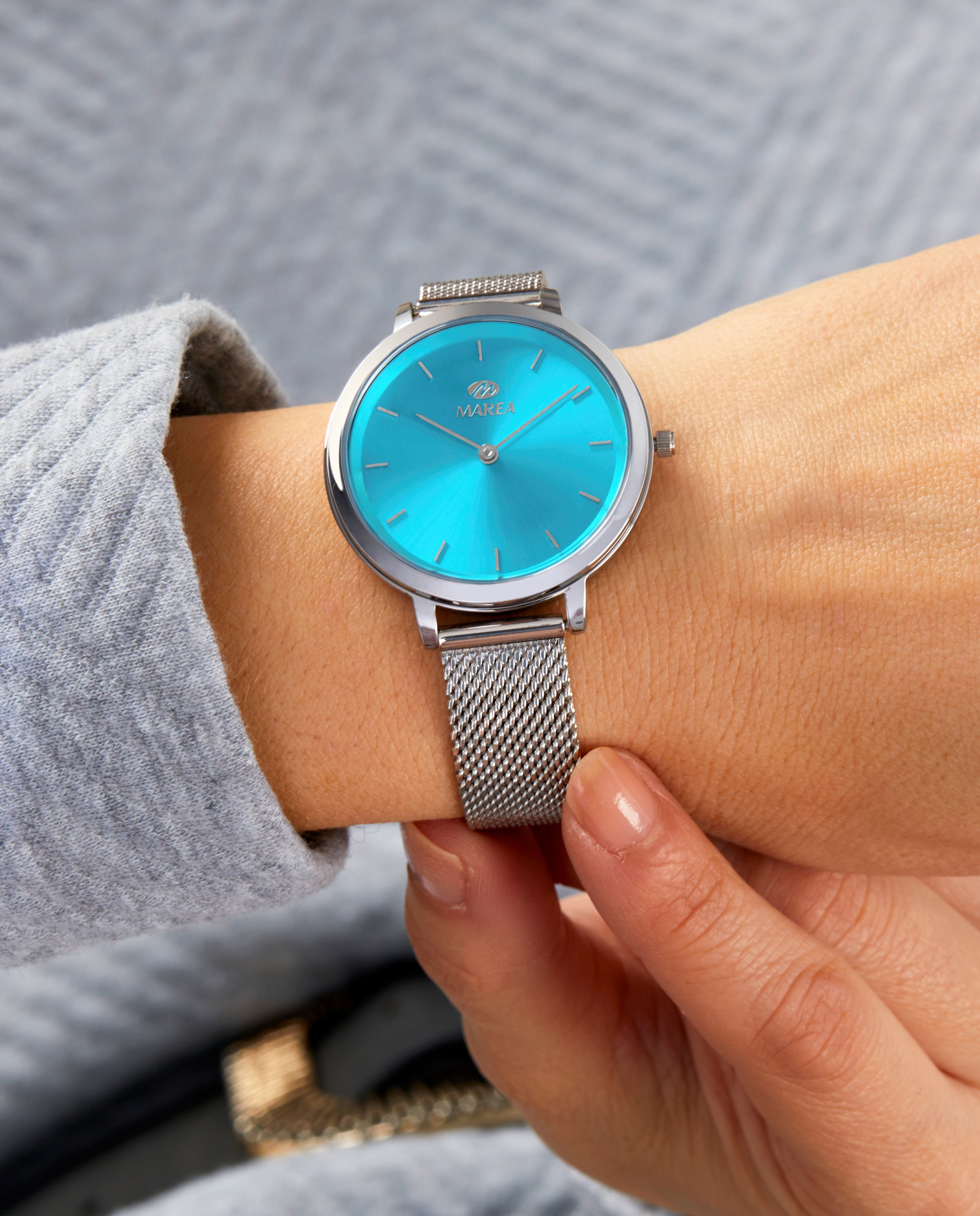 Reloj analógico de mujer b41398 4 correa esterilla de acero y esfera color azul con índices y agujas en color plata - Marea - Azul Azul-2