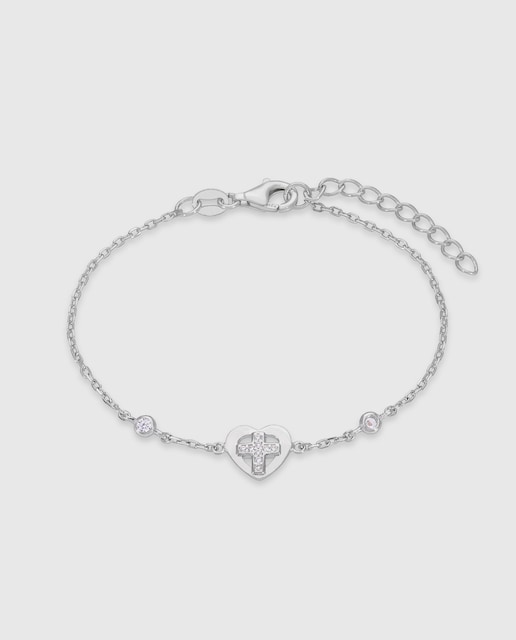 Imagen 0 de Pulsera de niña D03303/BB de plata rodiada motivo corazón cruz con circonita en bisel y microengaste