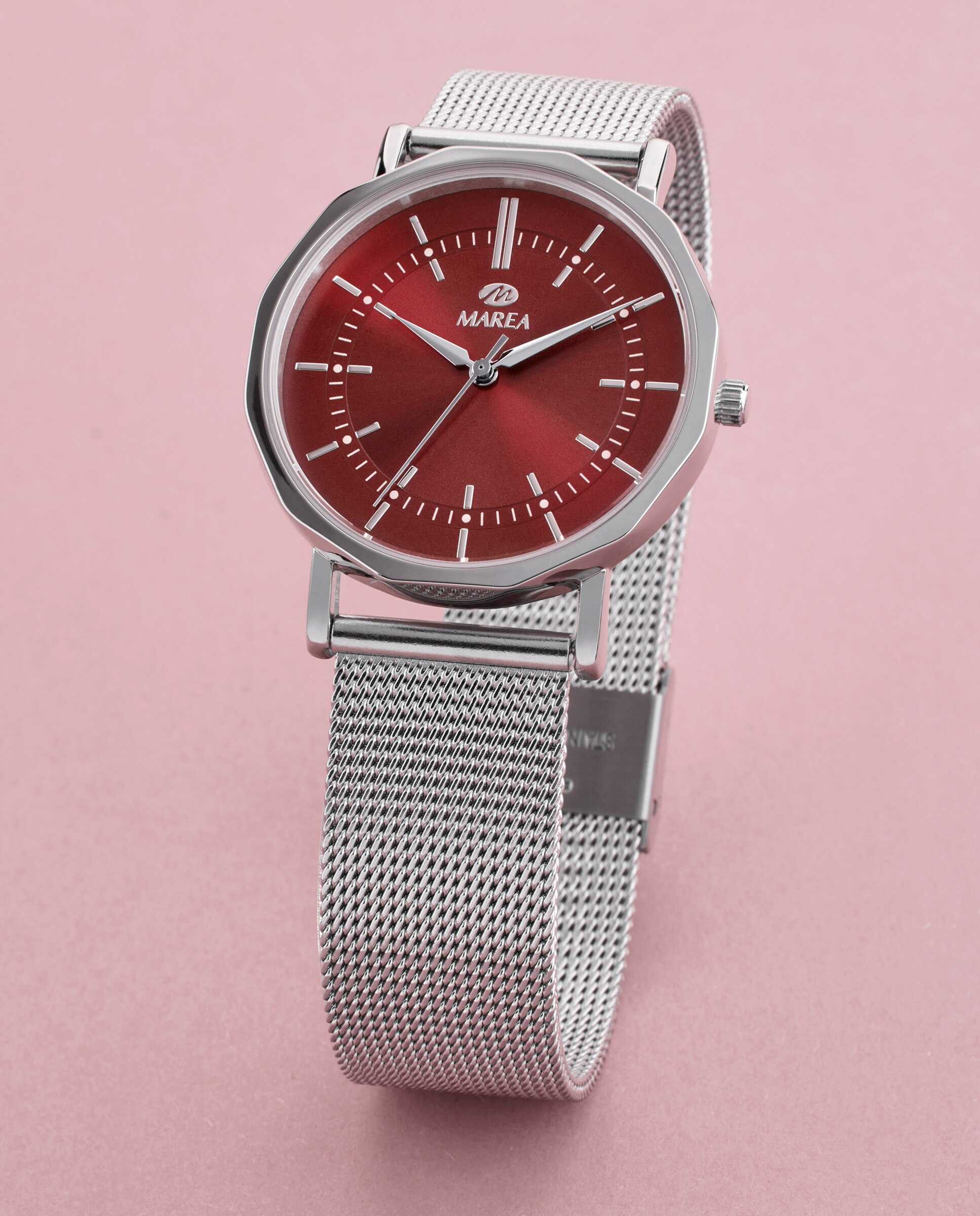 Reloj analógico de mujer b41404 2 correa milanesa color plata y esfera color burdeos - Marea - Plateado Plateado-3