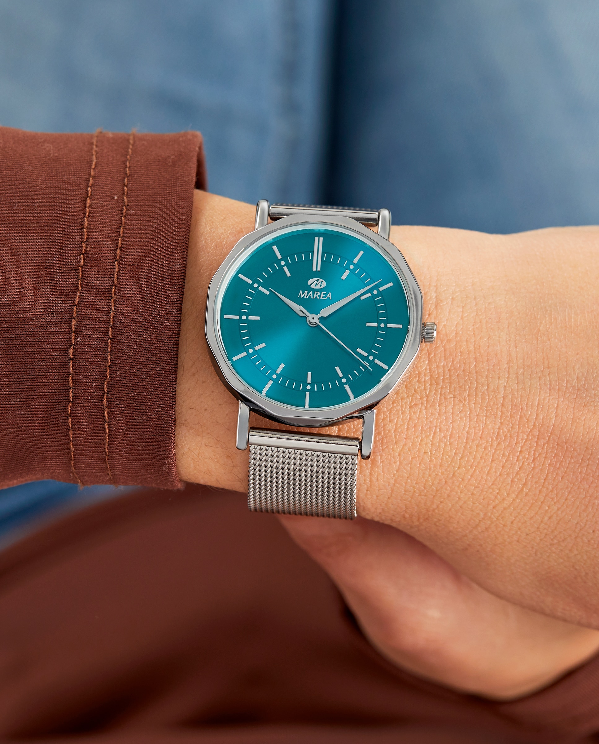 Reloj analógico de mujer b41404 3 correa milanesa color plata y esfera color turquesa - Marea - Plateado Plateado-2