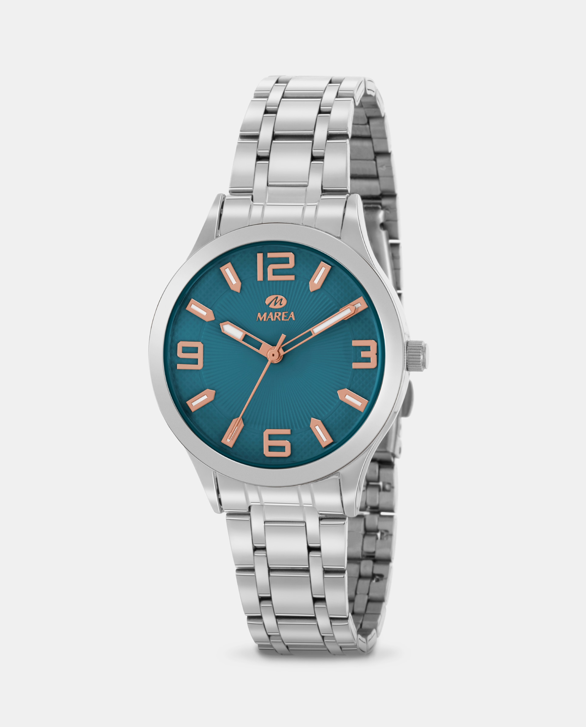 Reloj analógico de mujer b41405 2 correa de acero color plata y esfera color verde con índices y agujas en color rose gold - Marea - Plateado Plateado-1