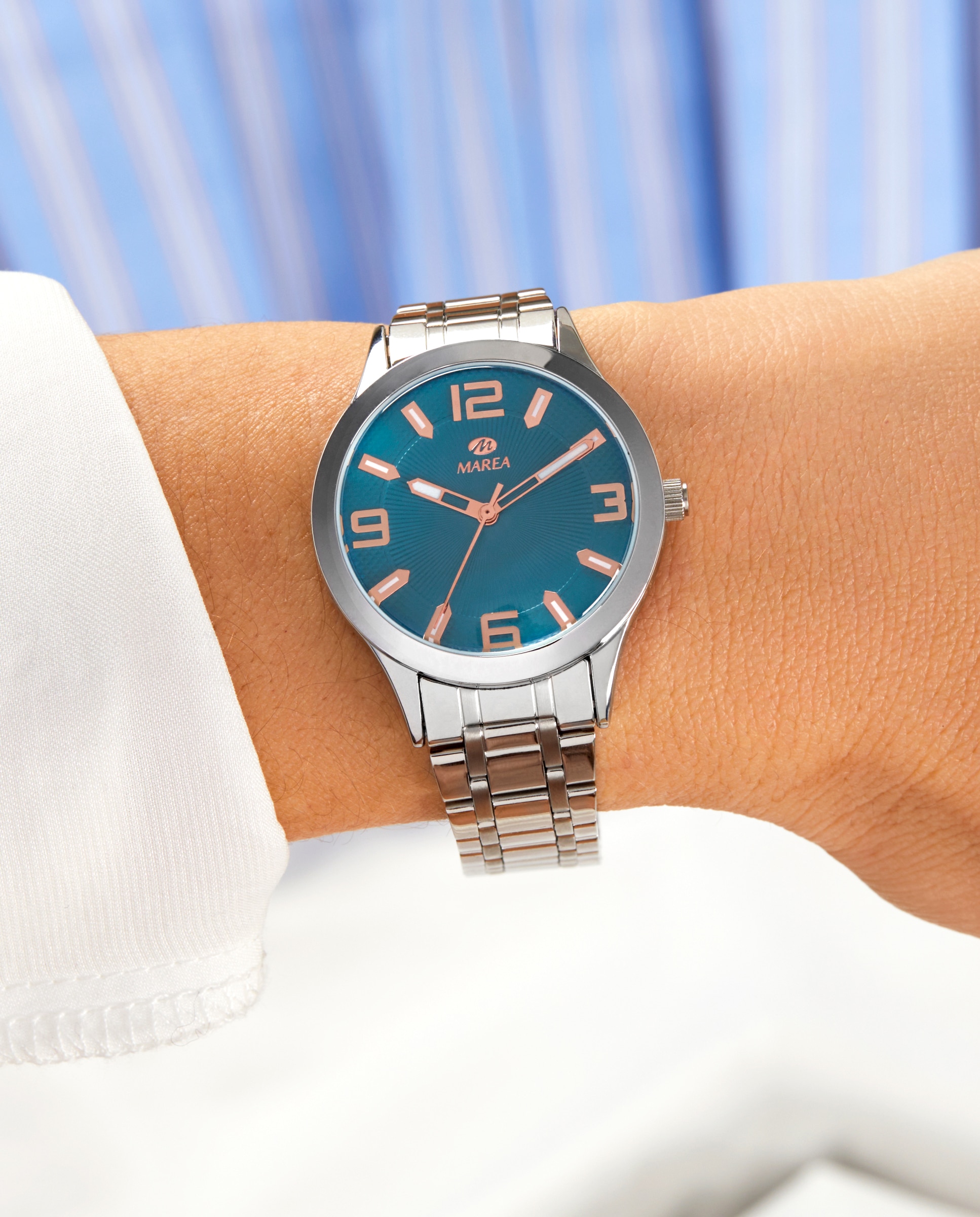 Reloj analógico de mujer b41405 2 correa de acero color plata y esfera color verde con índices y agujas en color rose gold - Marea - Plateado Plateado-2
