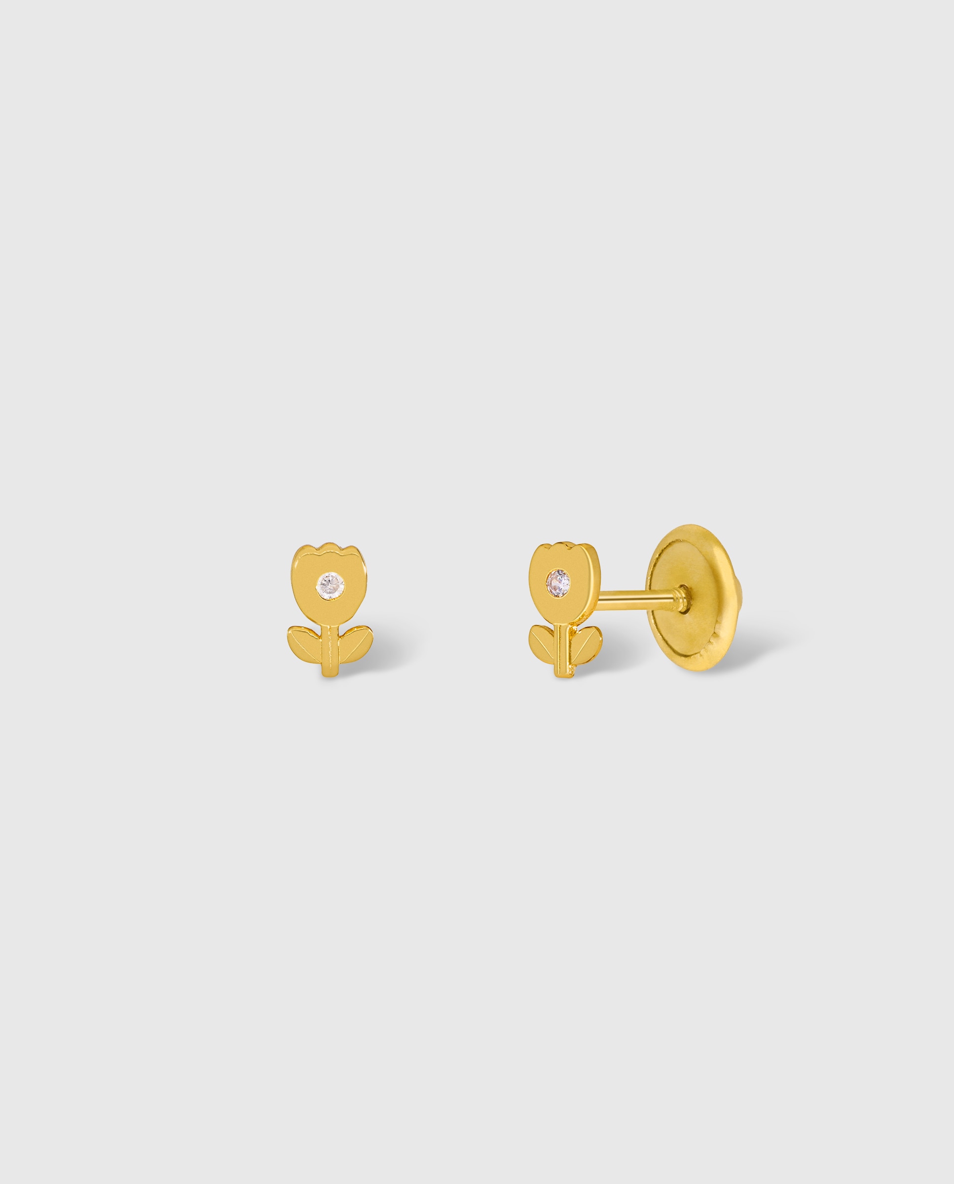 Imagen 0 de Pendientes de plata de bebé d03401/ar bañado en oro de 18k en forma de tulipán con circonita blanca Dorado