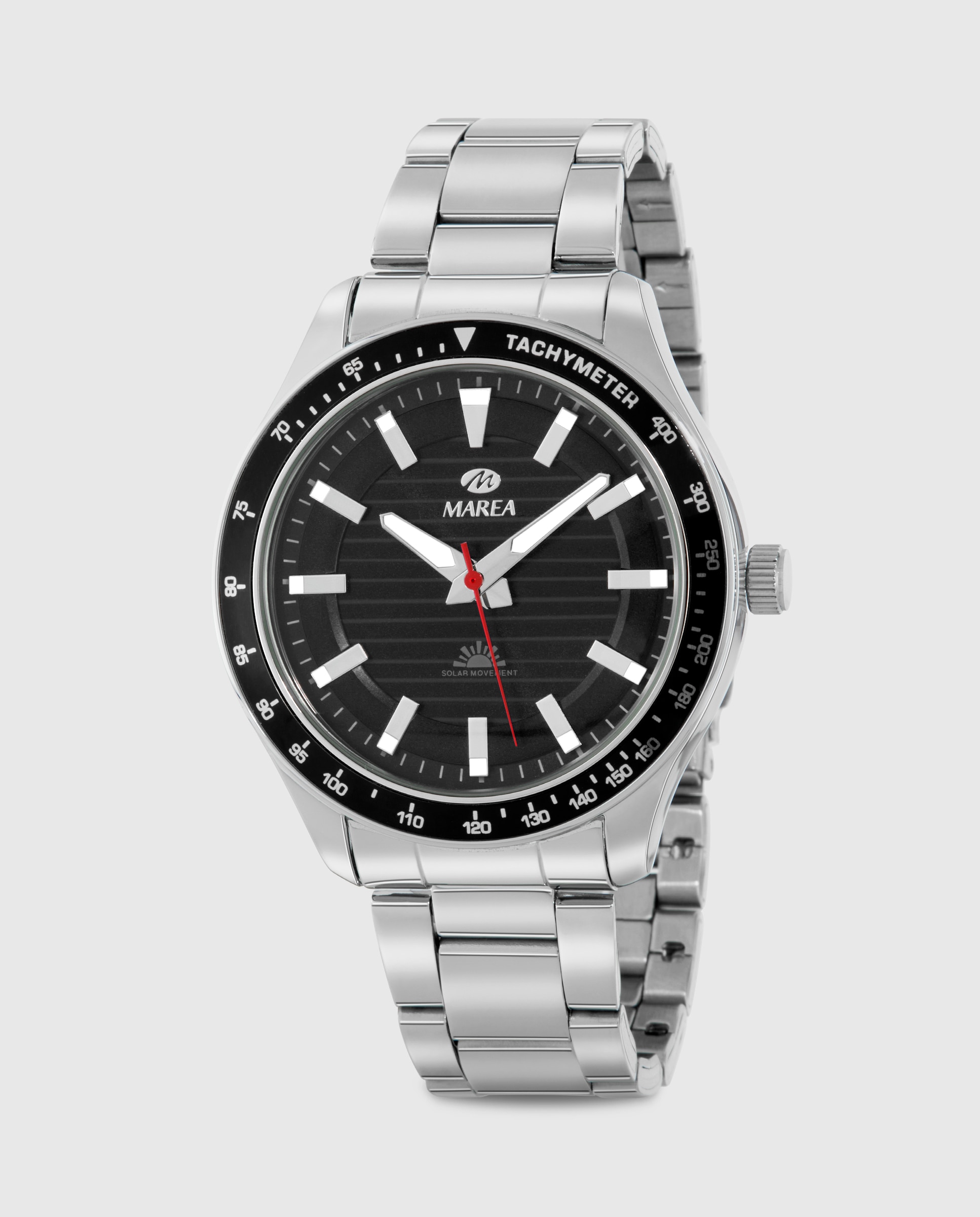 Reloj analógico de hombre b41367 5 solar correa de acero y esfera negra - Marea - Plateado Plateado-1