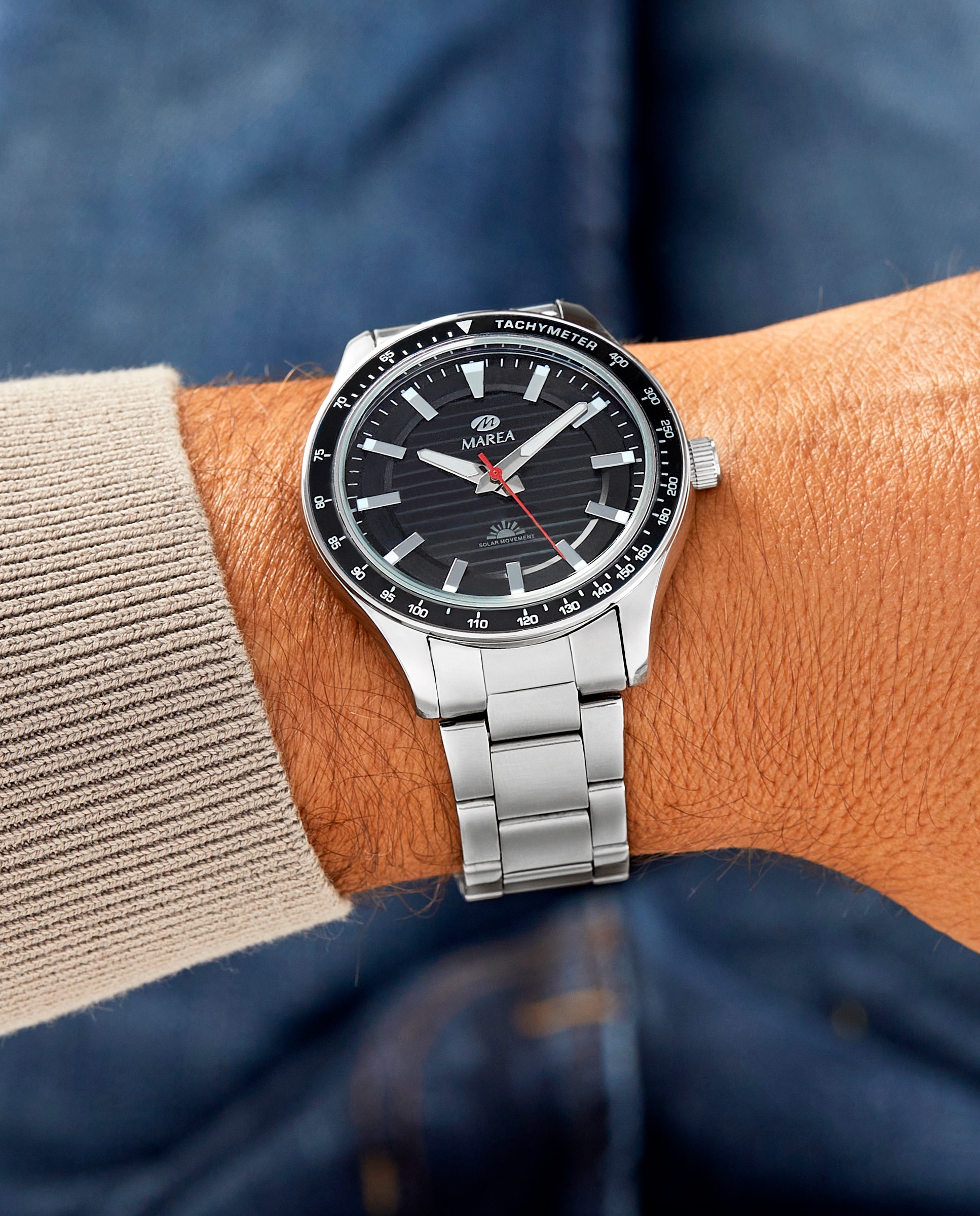 Reloj analógico de hombre b41367 5 solar correa de acero y esfera negra - Marea - Plateado Plateado-2