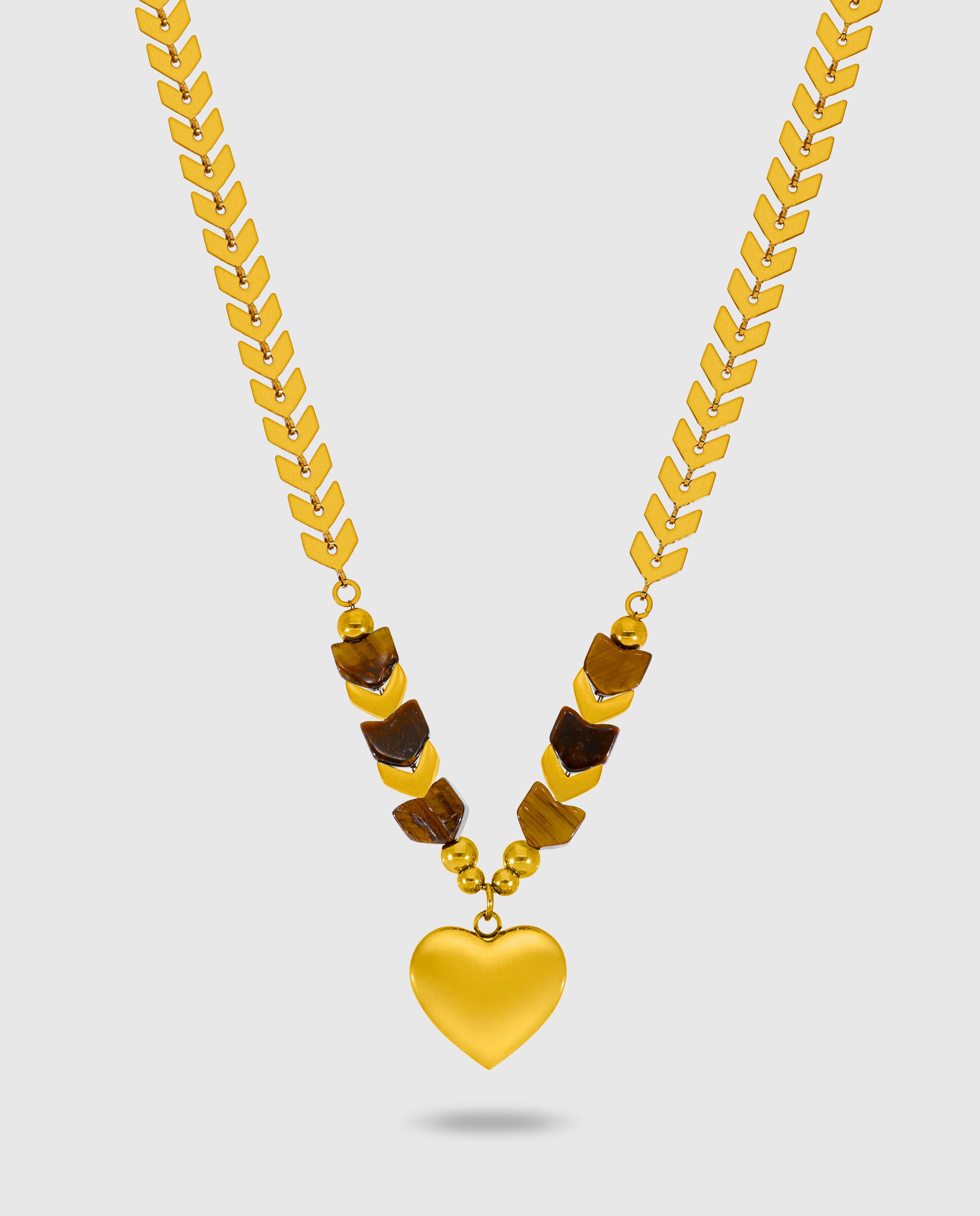 Collar de acero dorado c02107/az con corazón ojo de tigre - Marea - Dorado Dorado-1
