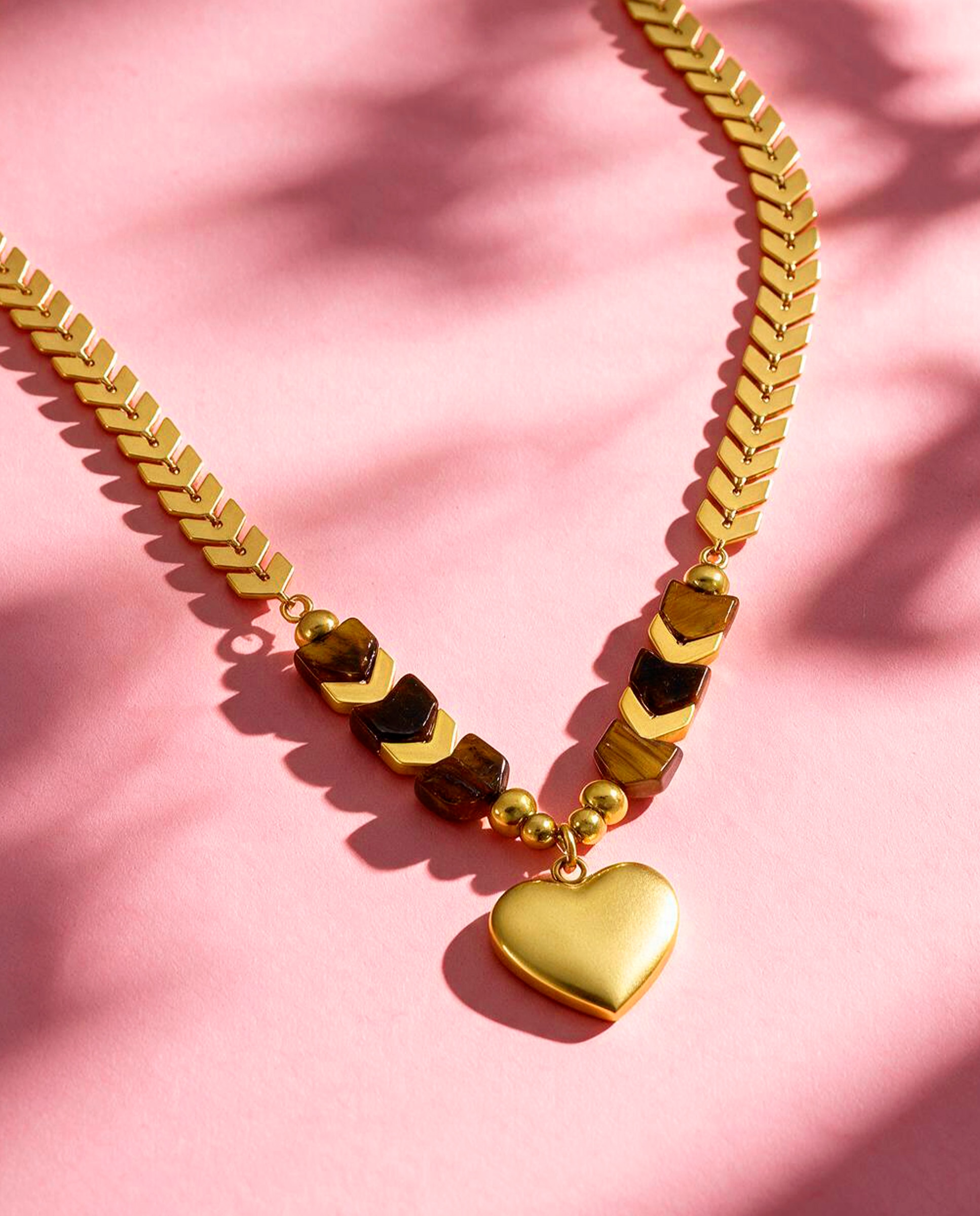 Collar de acero dorado c02107/az con corazón ojo de tigre - Marea - Dorado Dorado-3