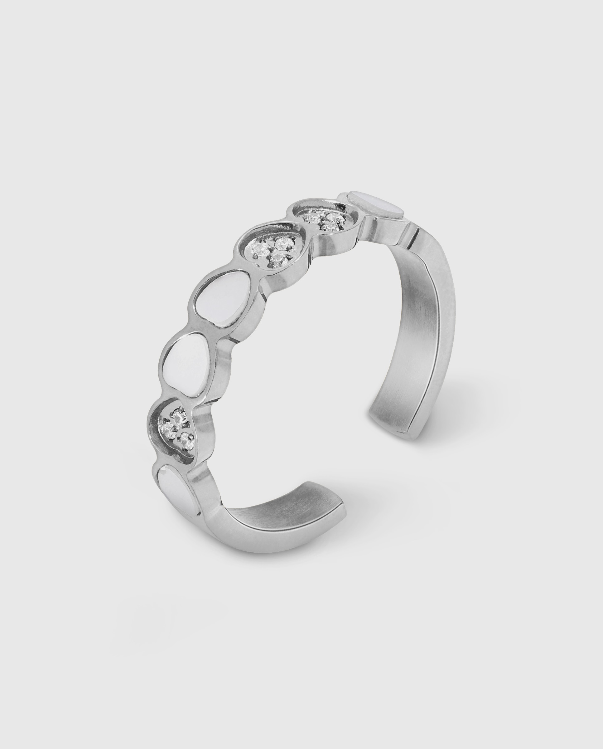 Imagen 0 de Anillo de acero c02106/aj14  con corazones en nácar y circonitas blancas Blanco