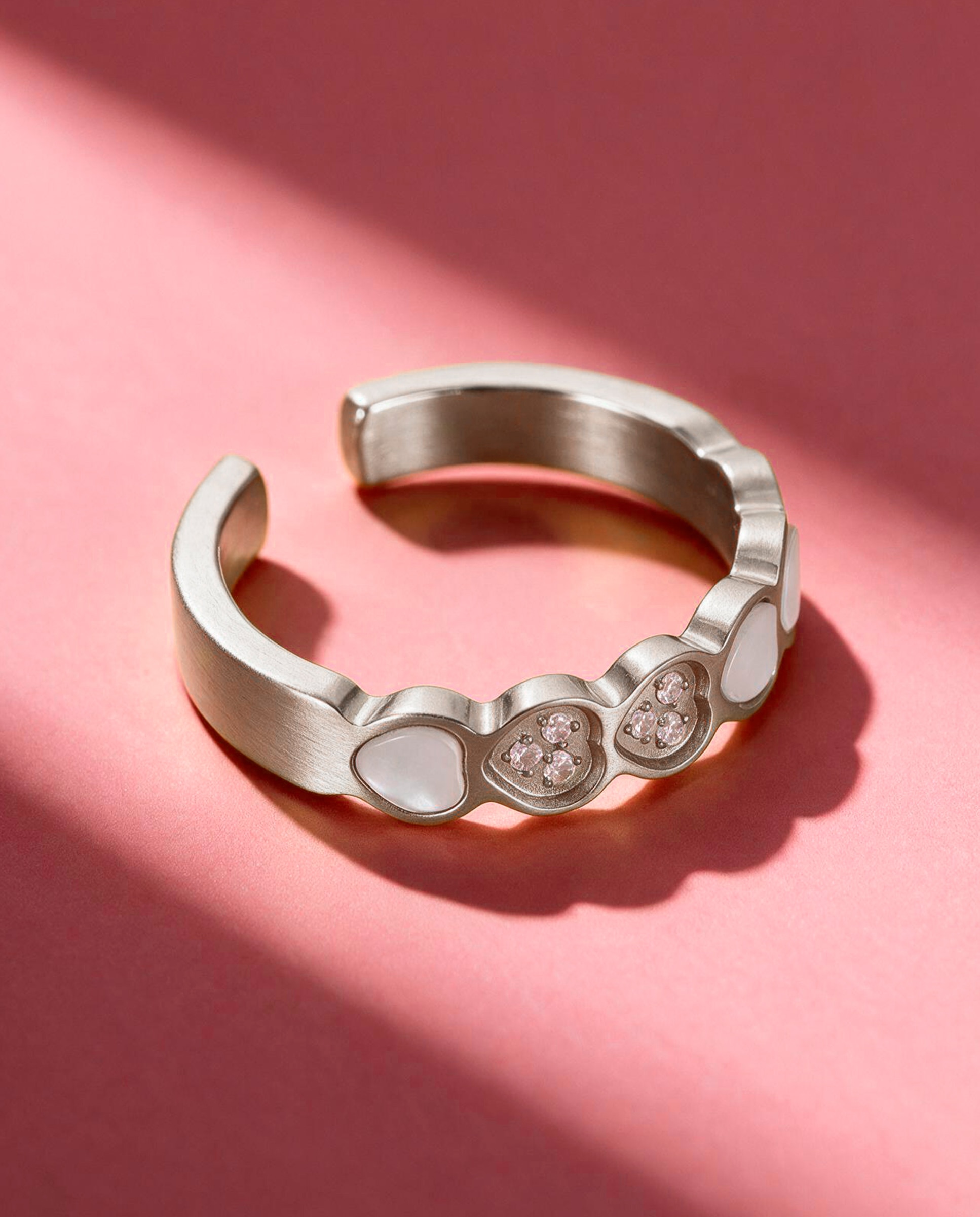 Anillo de acero c02106/aj14 con corazones en nácar y circonitas blancas - Marea - Blanco Blanco-3