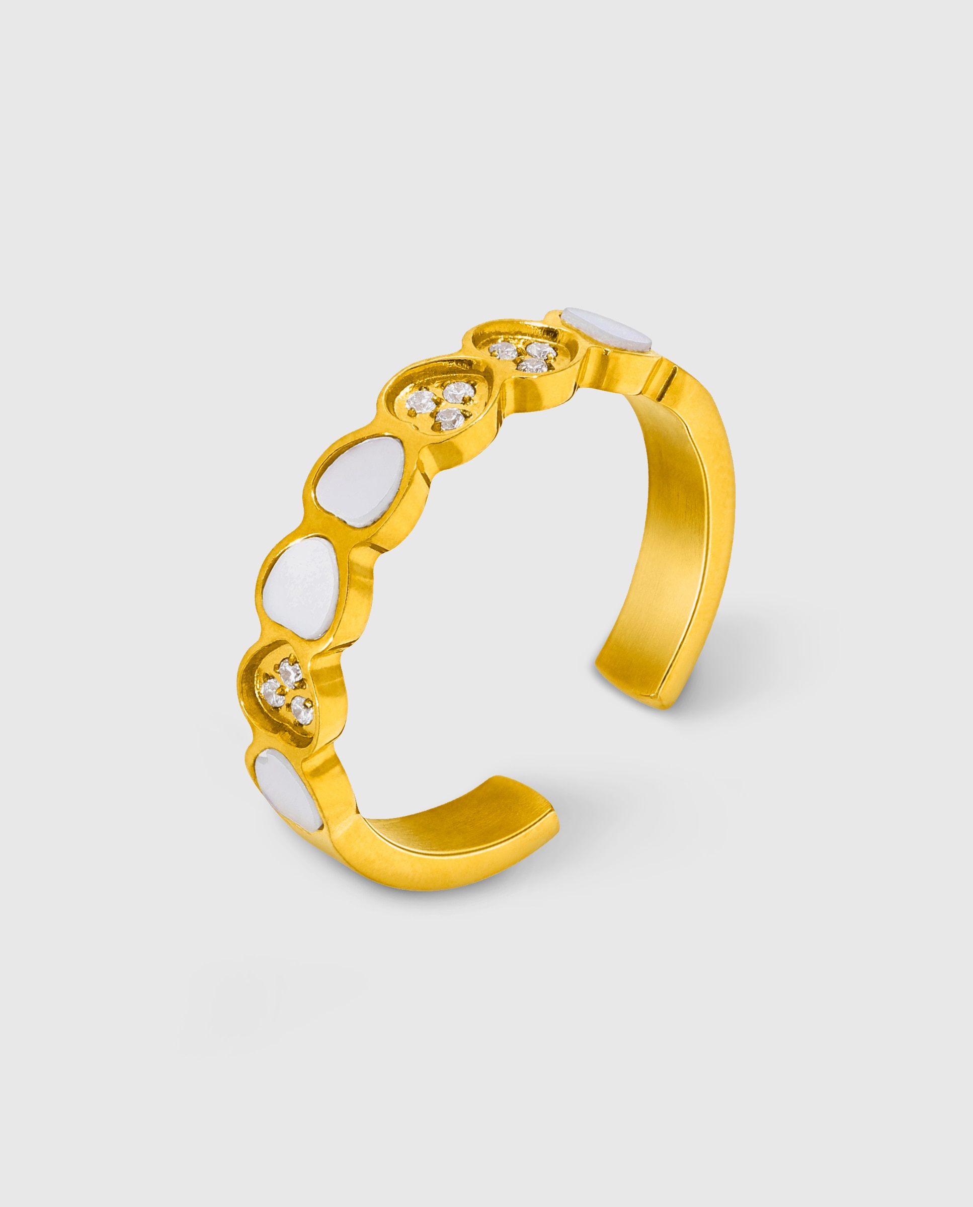 Imagen 0 de Anillo de acero dorado c02106/ak14 con corazones en nácar y circonitas blancas Blanco