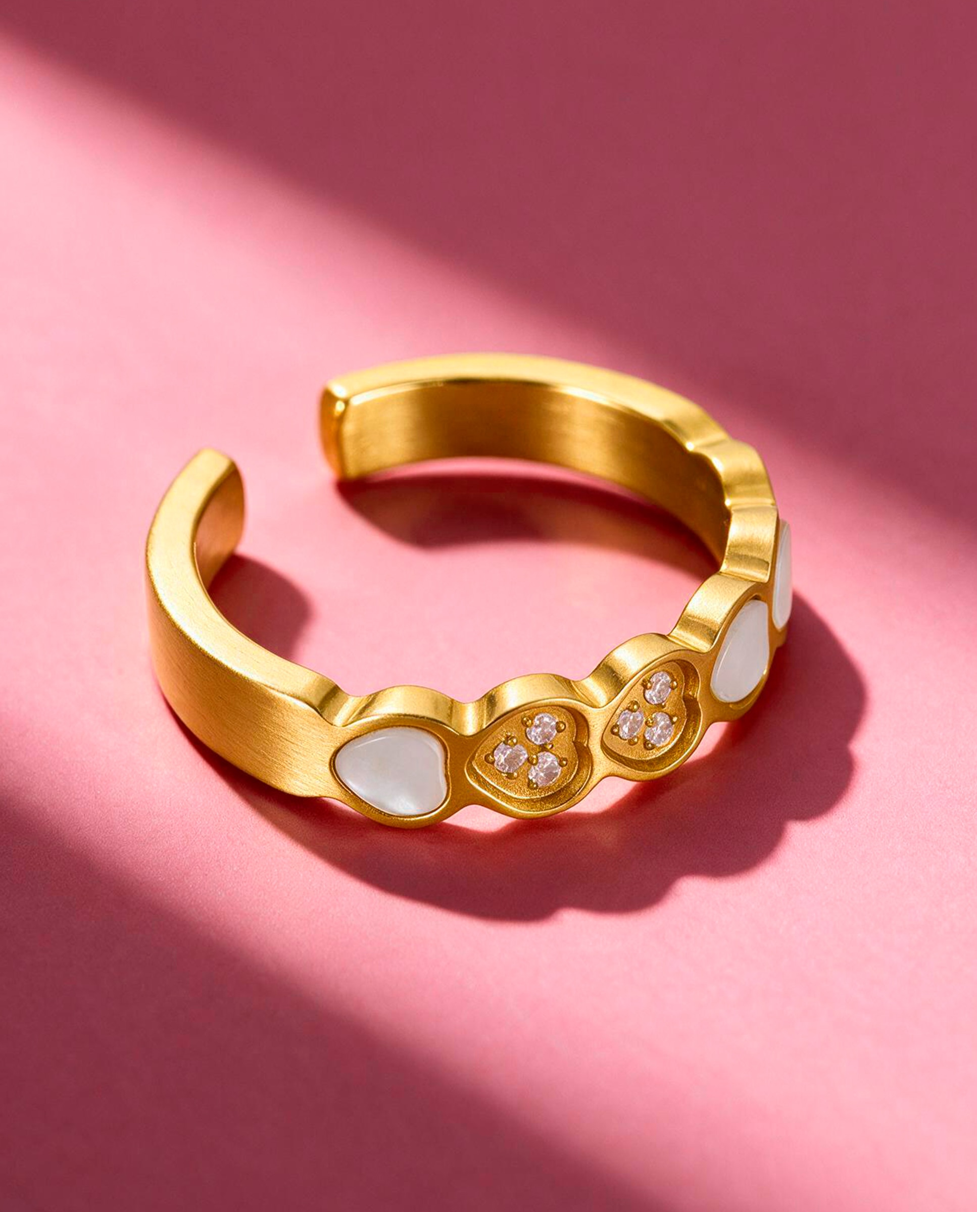 Anillo de acero dorado c02106/ak14 con corazones en nácar y circonitas blancas - Marea - Blanco Blanco-3