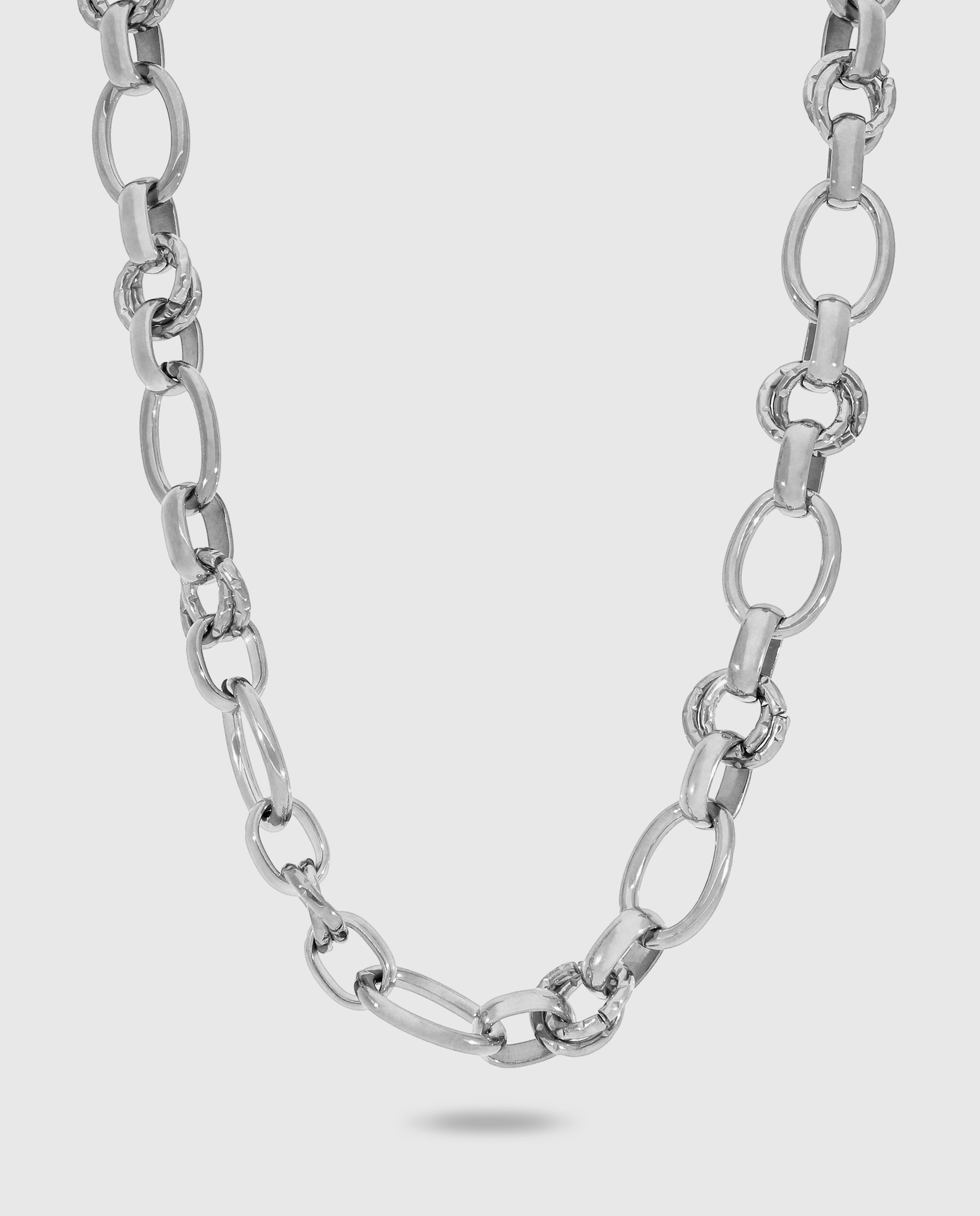 Collar de acero c03107/ah con eslabón doble aro con textura - Marea - Plateado Plateado-1