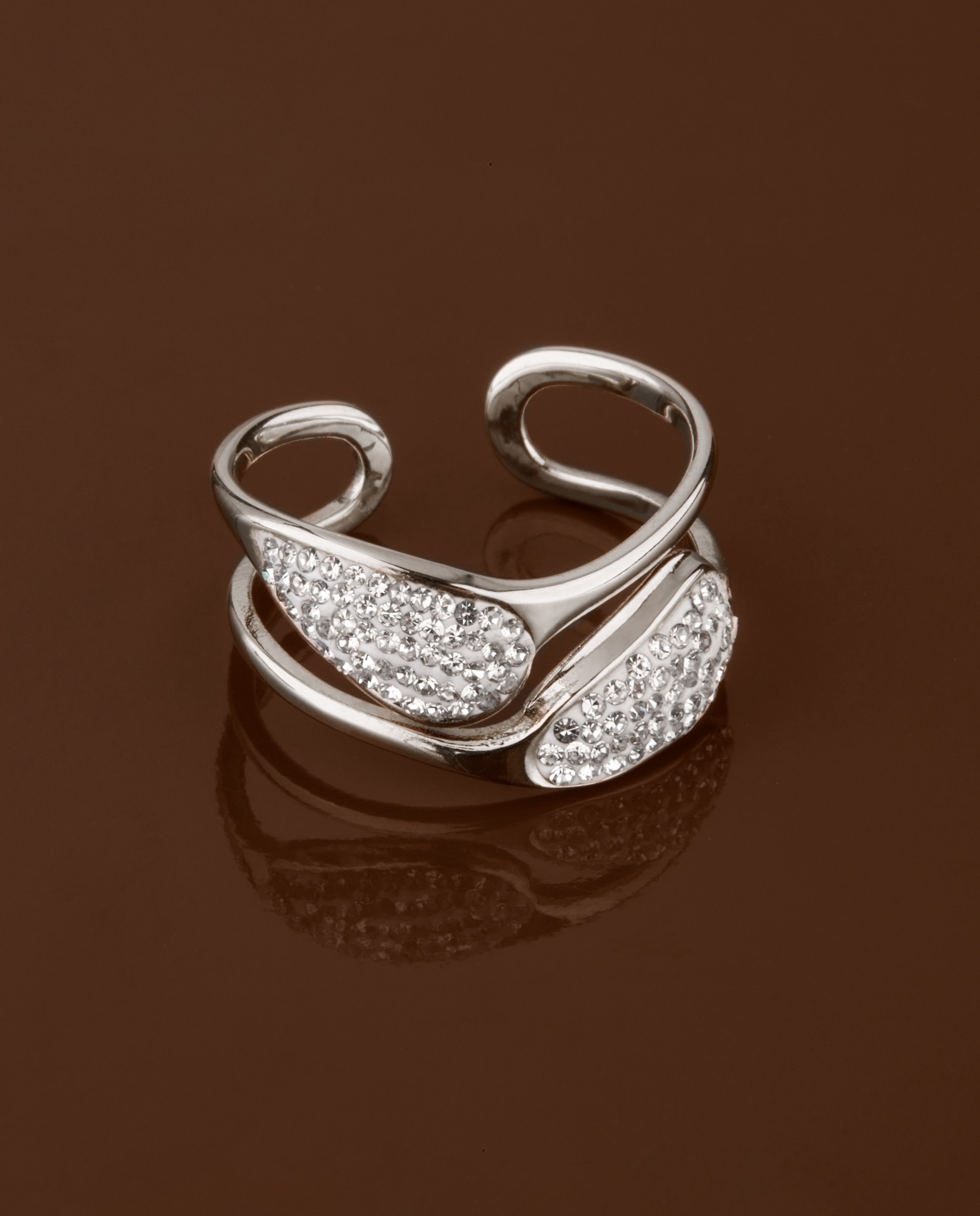 Anillo de acero c03106/ae14 con circonitas abierto - Marea - Plateado Plateado-3