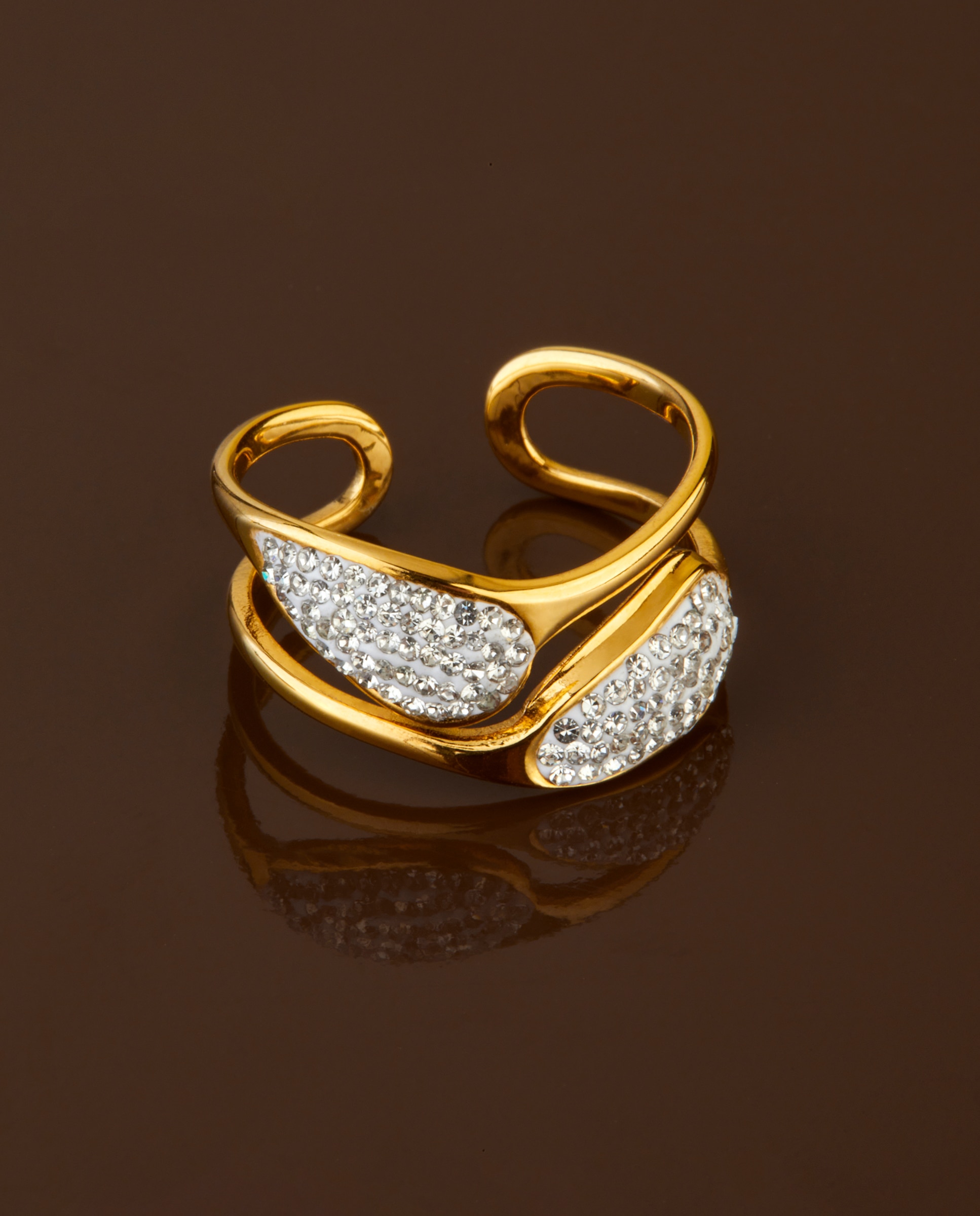 Anillo de acero dorado c03106/af14 con circonitas abierto - Marea - Dorado Dorado-3