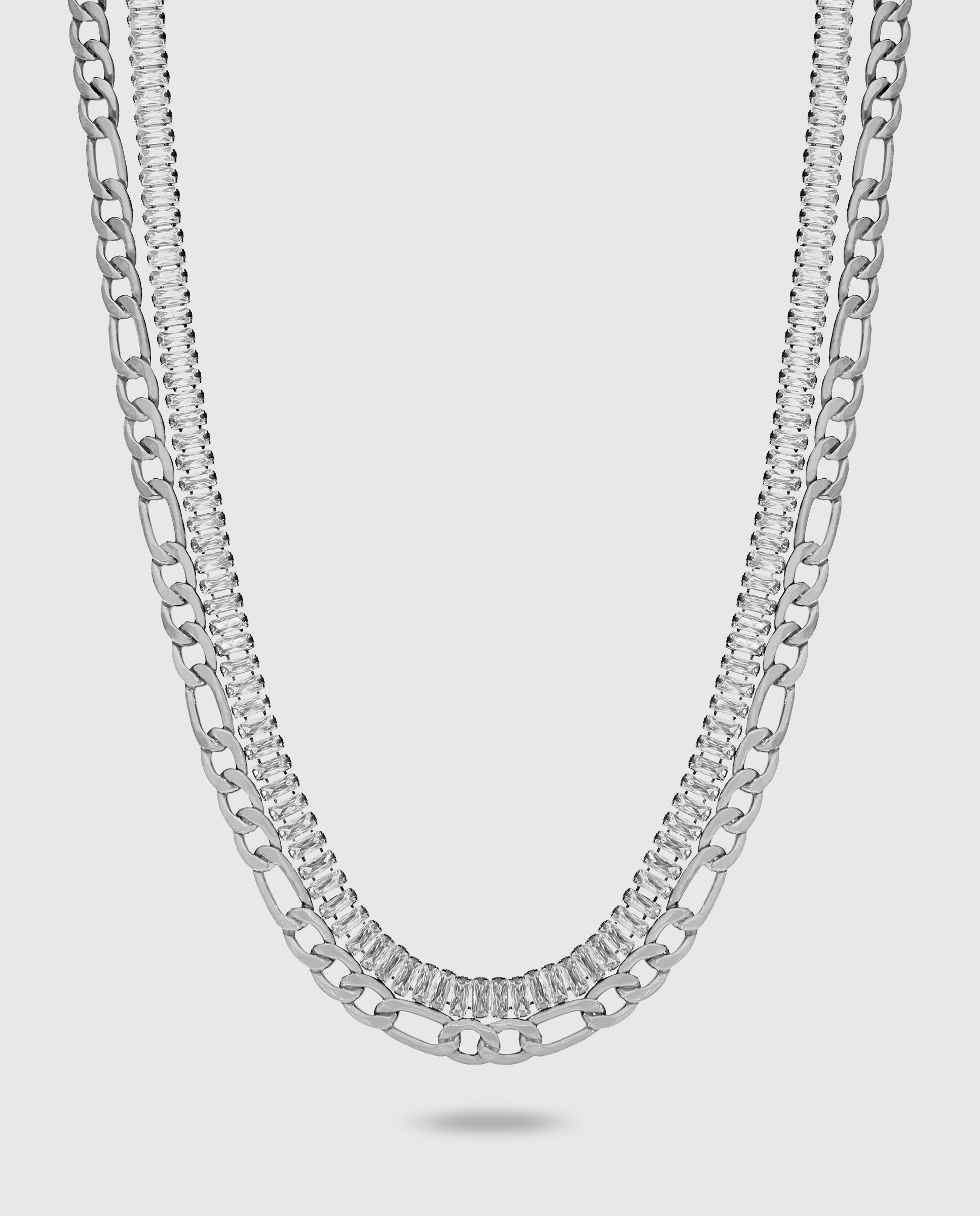Collar de acero c03107/af con circonitas baguet blancas - Marea - Plateado Plateado-1
