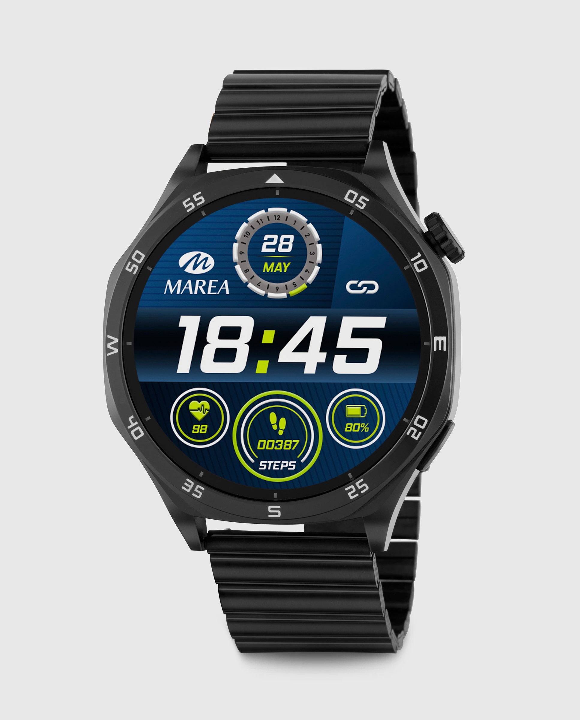 Smartwatch b58016/1 con correa de acero negra y correa de silicona negra de regalo. - Marea - Negro Negro-1