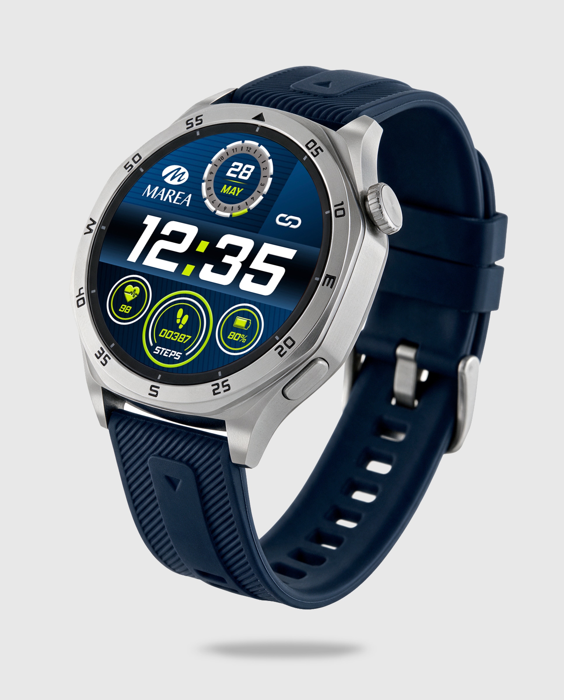 Smartwatch b58016/2 con correa de acero plateada y correa de silicona azul de regalo. - Marea - Negro Negro-4