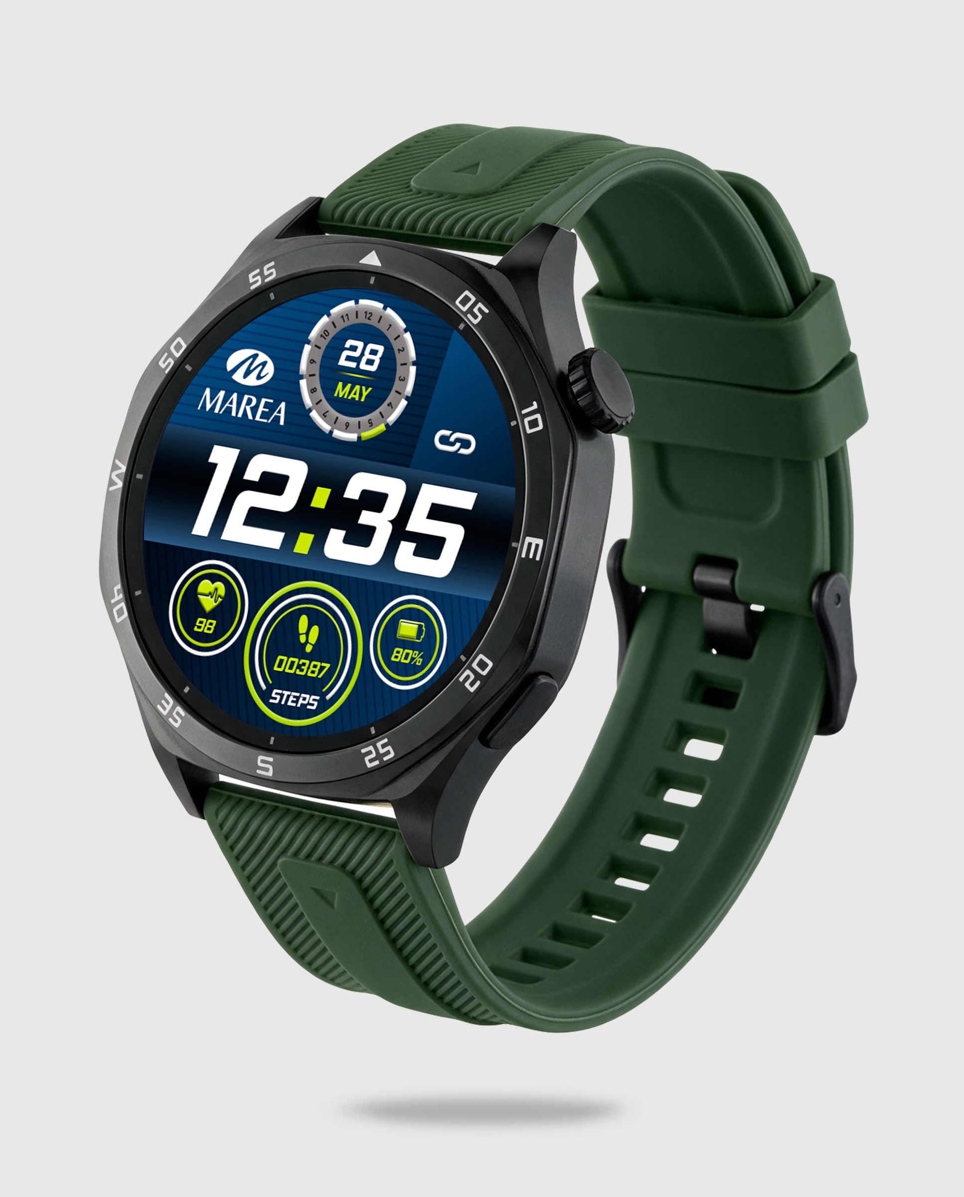 Smartwatch b58016/3 con correa de silicona verde y correa de acero negra de regalo - Marea - Negro Negro-4