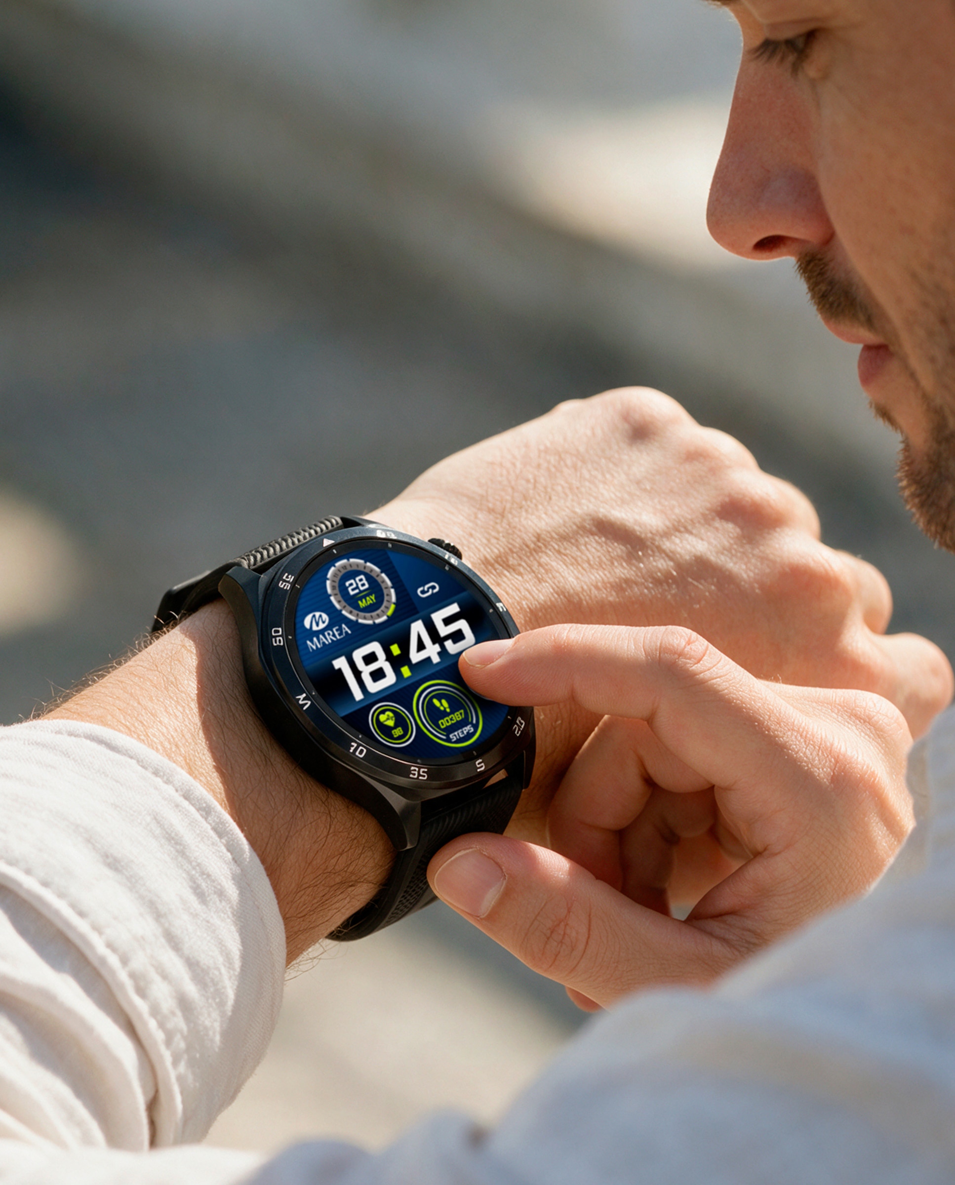 Smartwatch b58016/4 con correa de silicona negra y correa de acero negra de regalo - Marea - Negro Negro-3