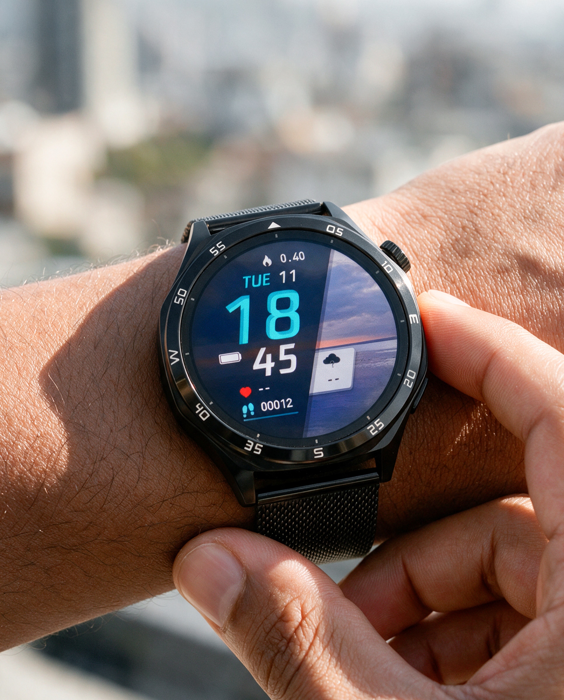 Smartwatch b58016/6 con correa de acero negra y correa de silicona verde de regalo - Marea - Verde militar Verde militar-3