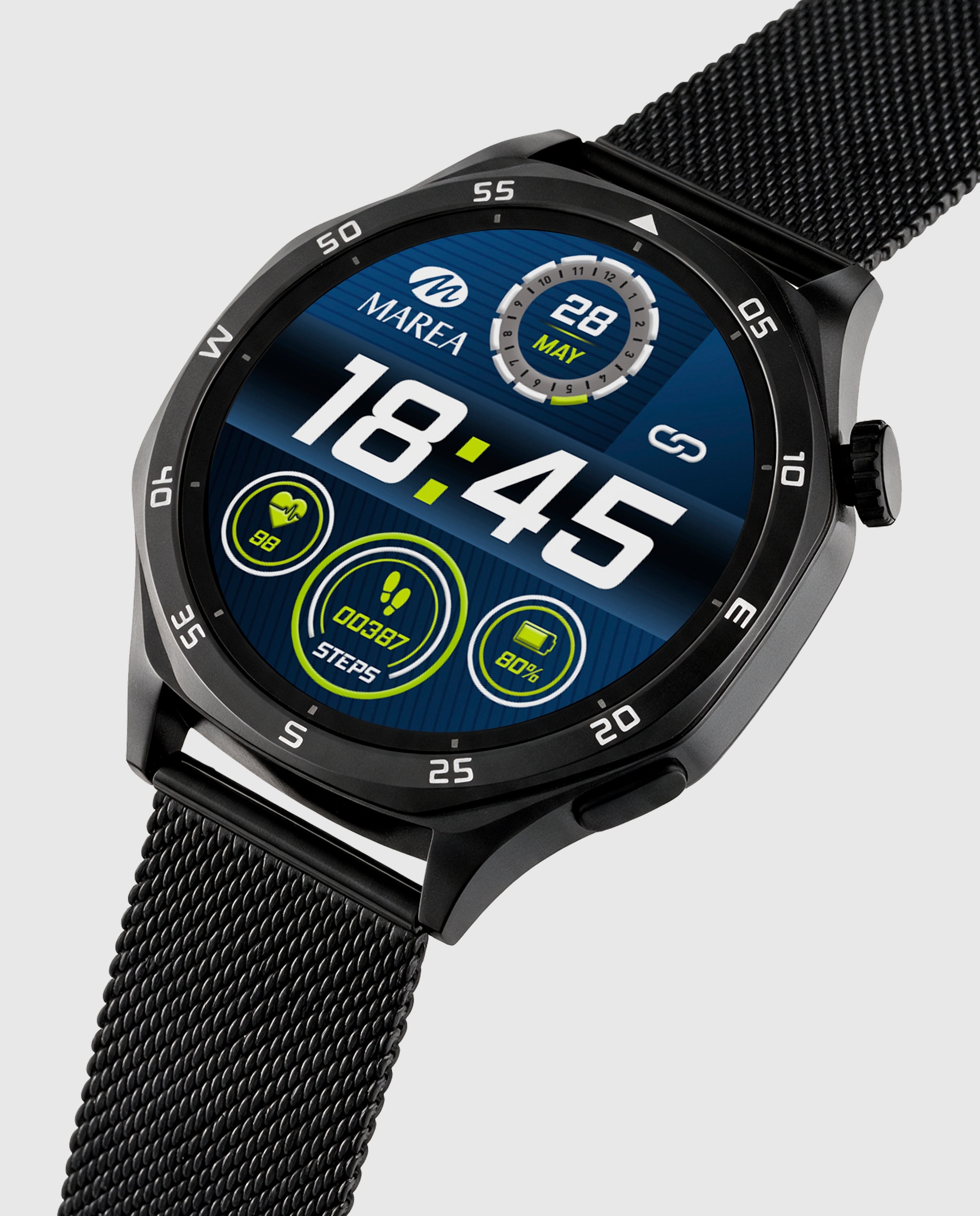 Smartwatch b58016/6 con correa de acero negra y correa de silicona verde de regalo - Marea - Verde militar Verde militar-4