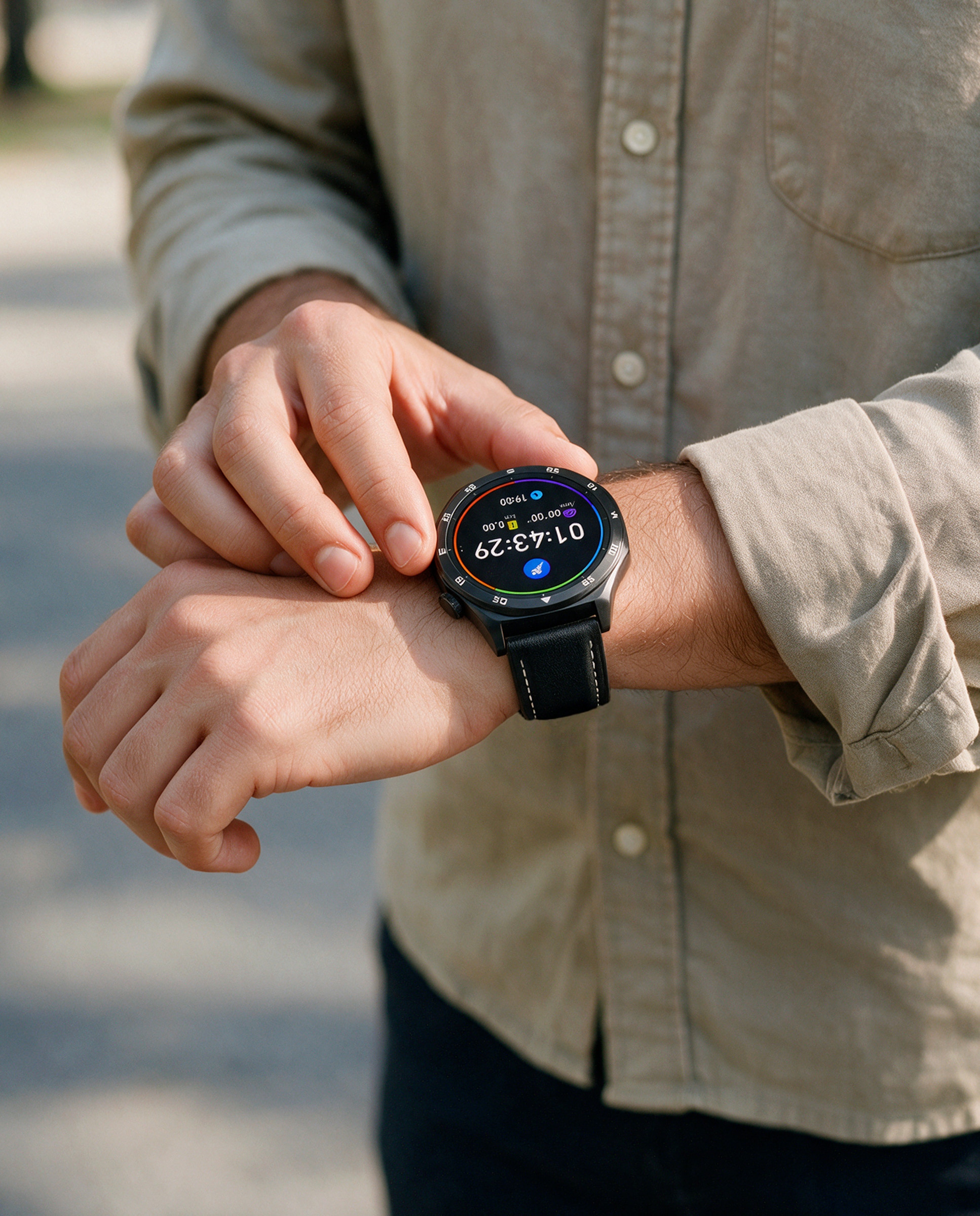 Smartwatch b58016/8 con correa de cuero negra y correa de acero negra de regalo - Marea - Negro Negro-3