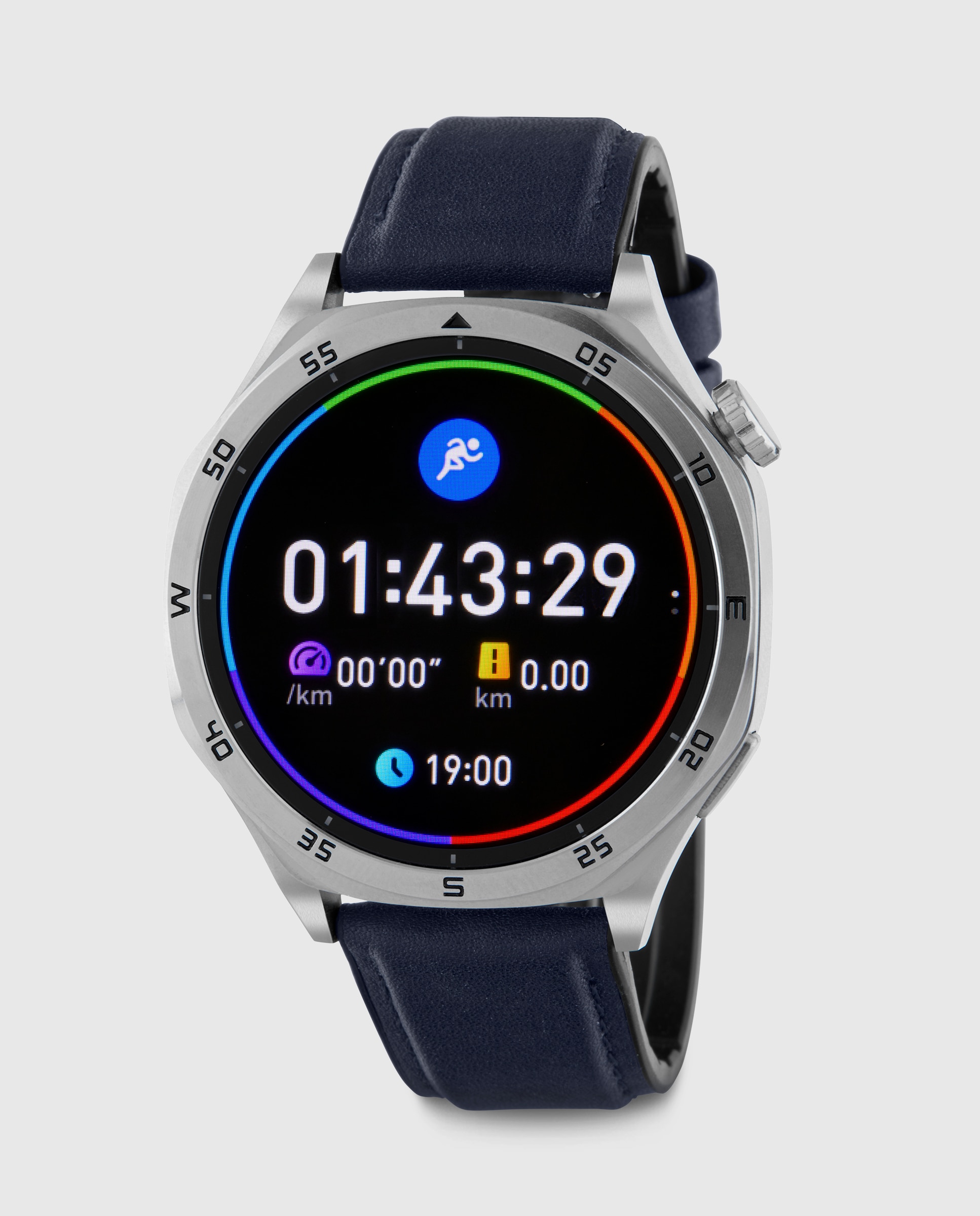 Smartwatch b58016/9 con correa de cuero azul marino y correa de acero plateada de regalo - Marea - Plateado Plateado-1