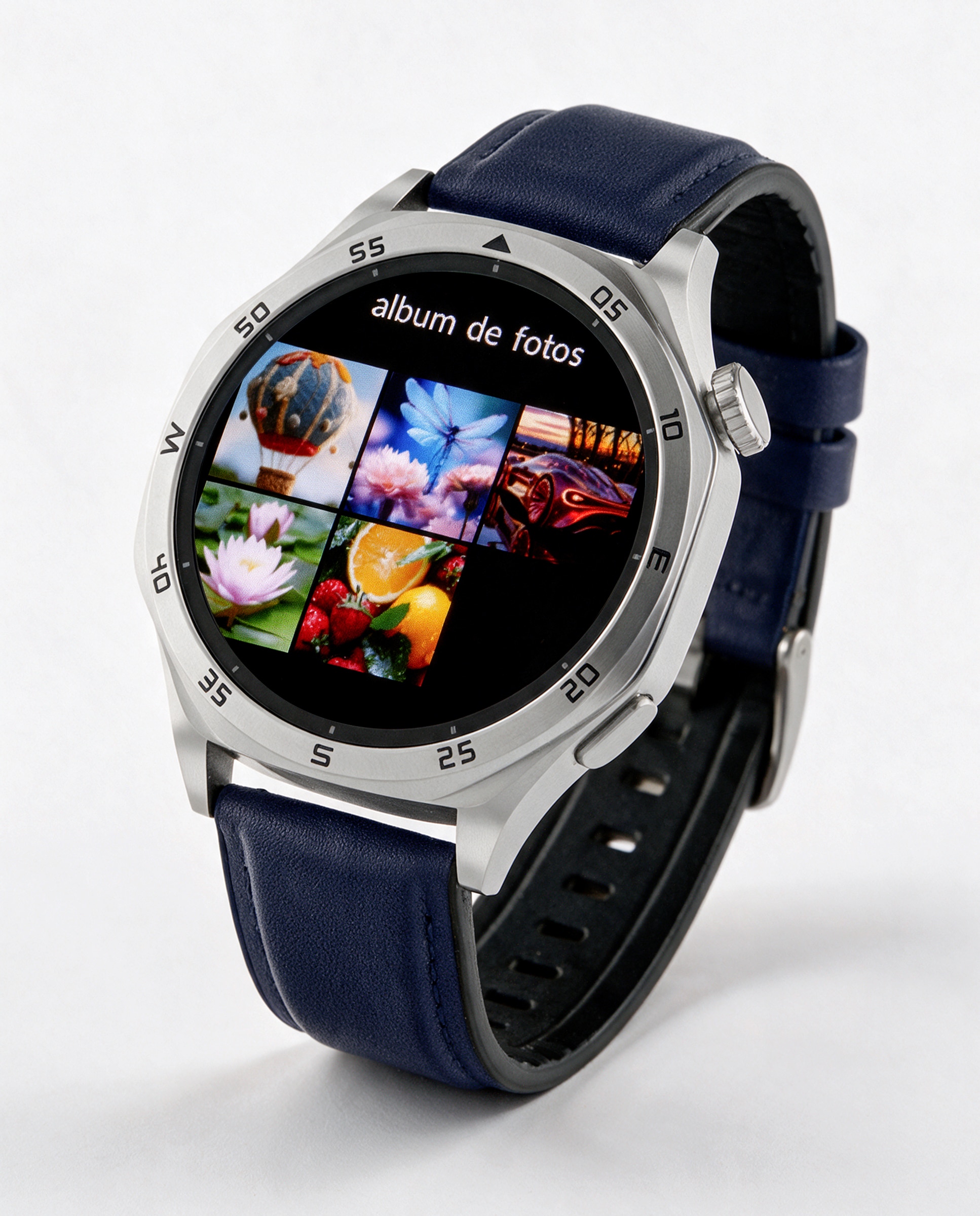 Smartwatch b58016/9 con correa de cuero azul marino y correa de acero plateada de regalo - Marea - Plateado Plateado-4