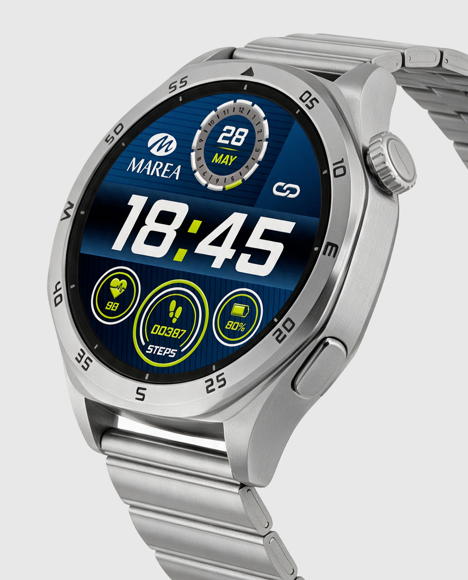 Smartwatch b58016/9 con correa de cuero azul marino y correa de acero plateada de regalo - Marea - Plateado Plateado-5
