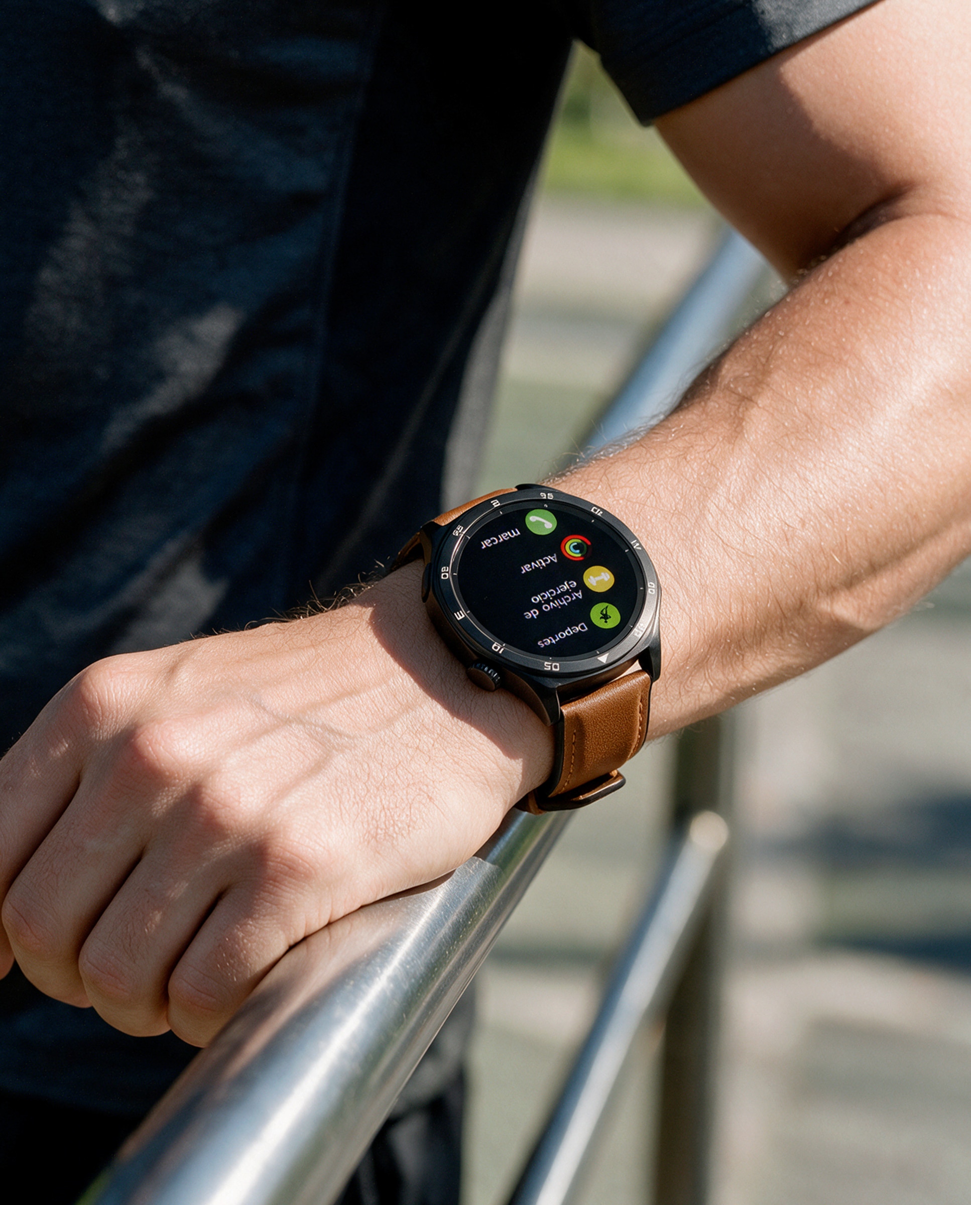 Smartwatch b58016/10 con correa de cuero marrón y correa de acero negra de regalo - Marea - Negro Negro-3
