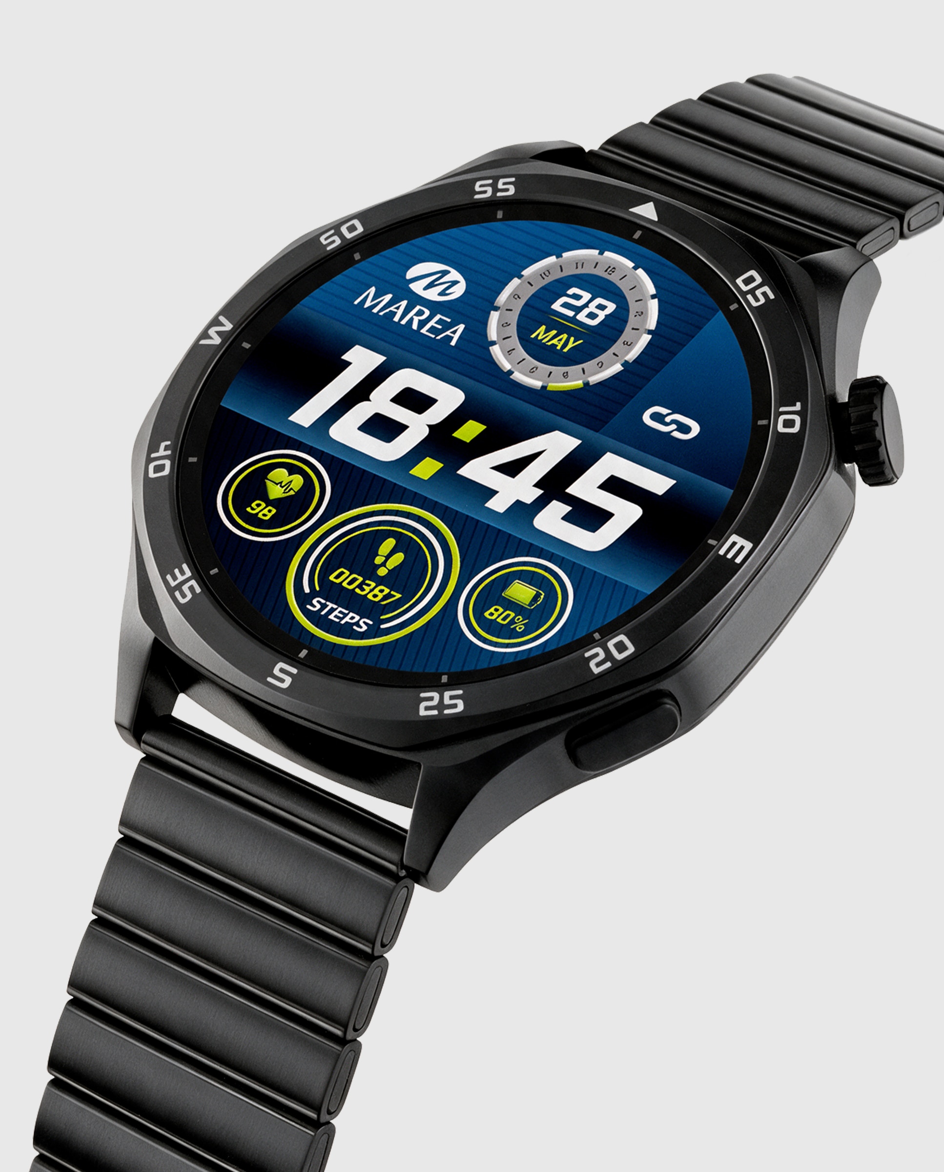 Smartwatch b58016/10 con correa de cuero marrón y correa de acero negra de regalo - Marea - Negro Negro-5