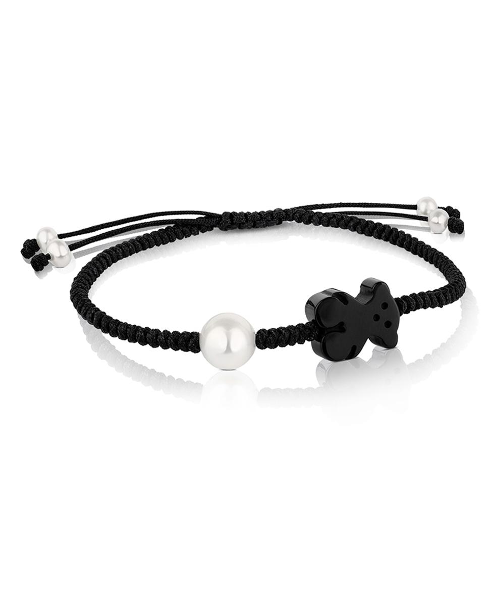 Imagen 1 de Pulsera tibet de cordón en color negro con ónix y perla - Tous - Blanco Blanco