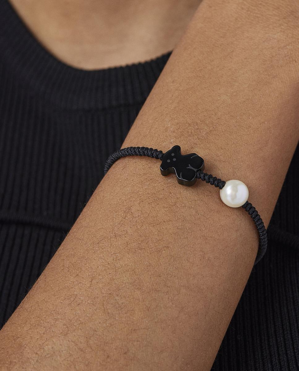 Imagen 5 de Pulsera tibet de cordón en color negro con ónix y perla - Tous - Blanco Blanco