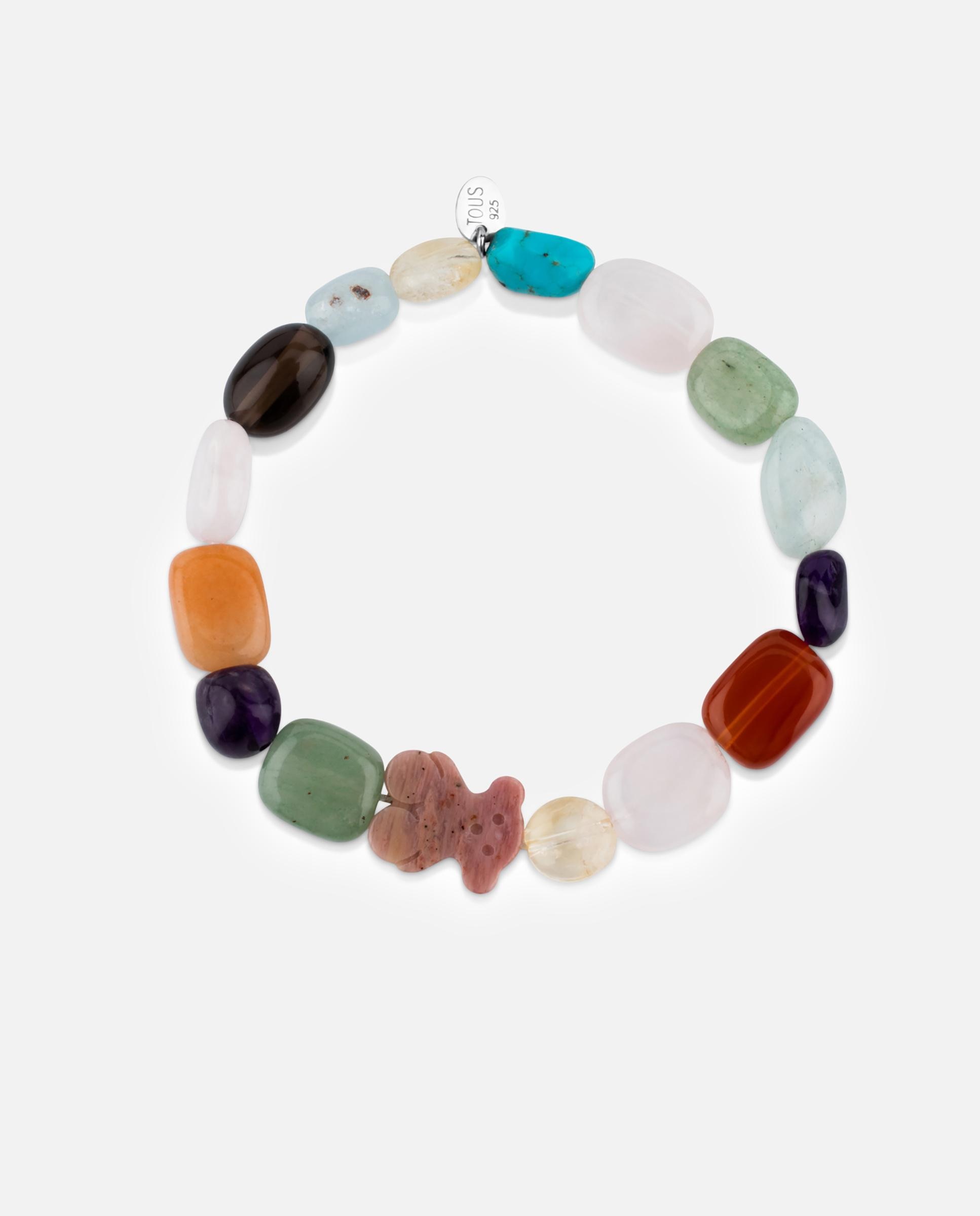 Pulsera tous color en plata con gemas variadas y oso de rodonita - Multicolor Multicolor-3