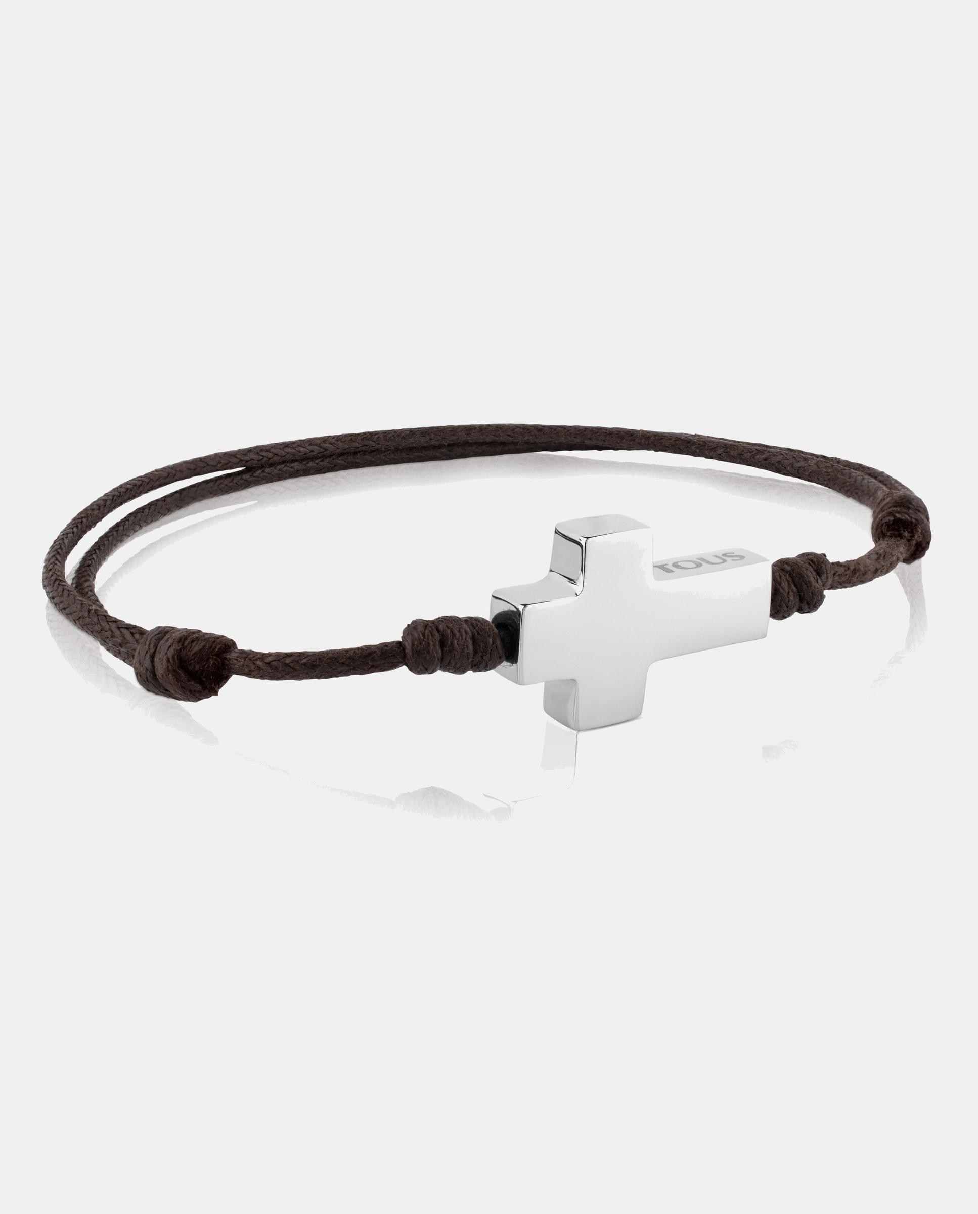 Imagen 0 de Pulsera tous cruz con cordón de acero inoxidable Marrón