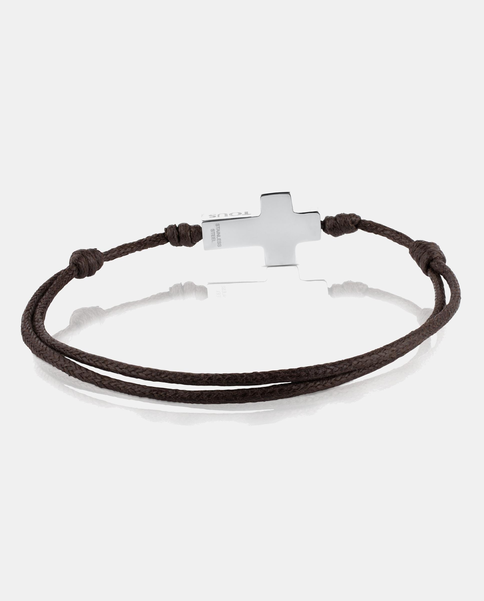 Pulsera tous cruz con cordón de acero inoxidable - Marrón Marrón-2