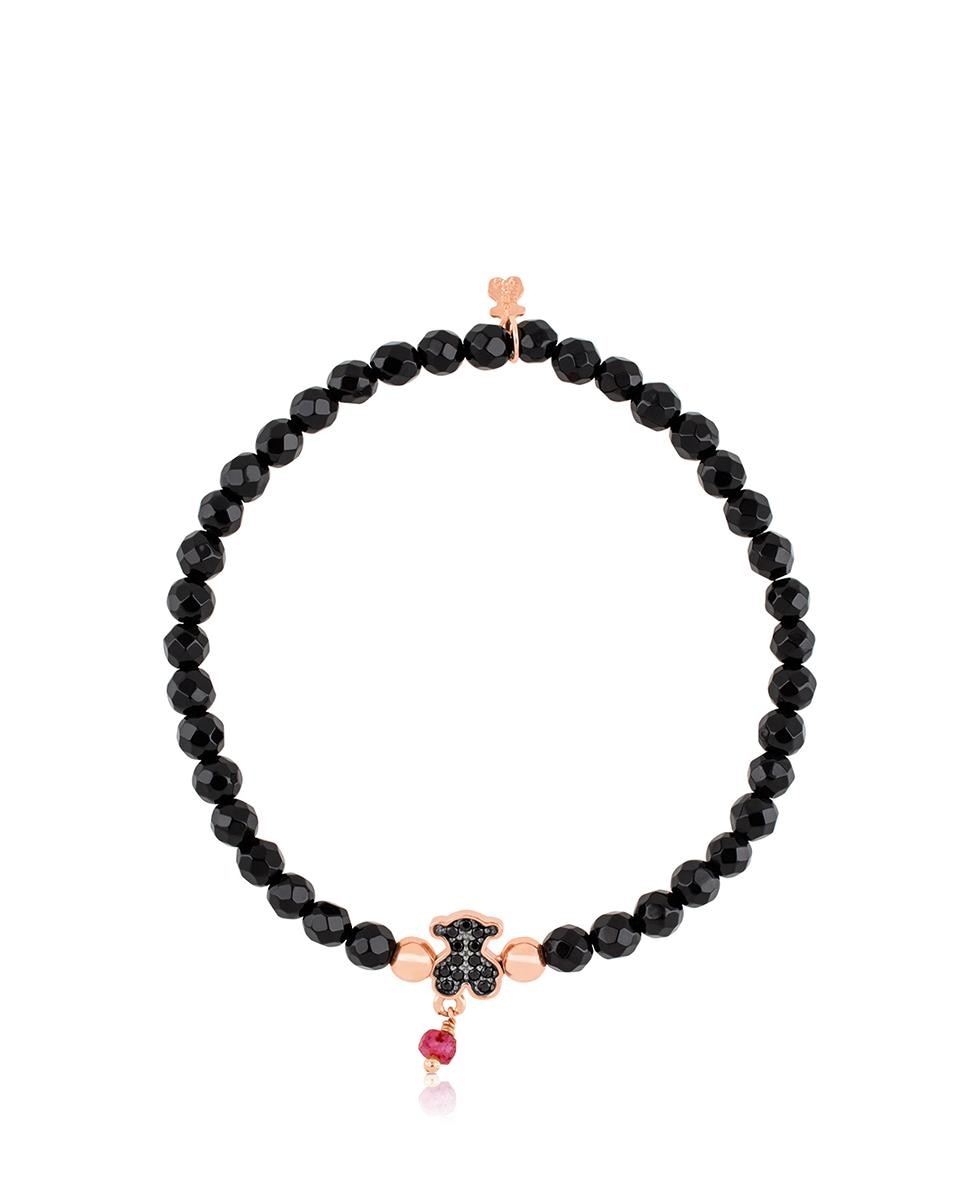 Pulsera TOUS Motif De Plata Bañada Oro Rosa 18kt - Con Espinela, Rubí Y ónix, 16 Cm, Regalo En Caja Oficial