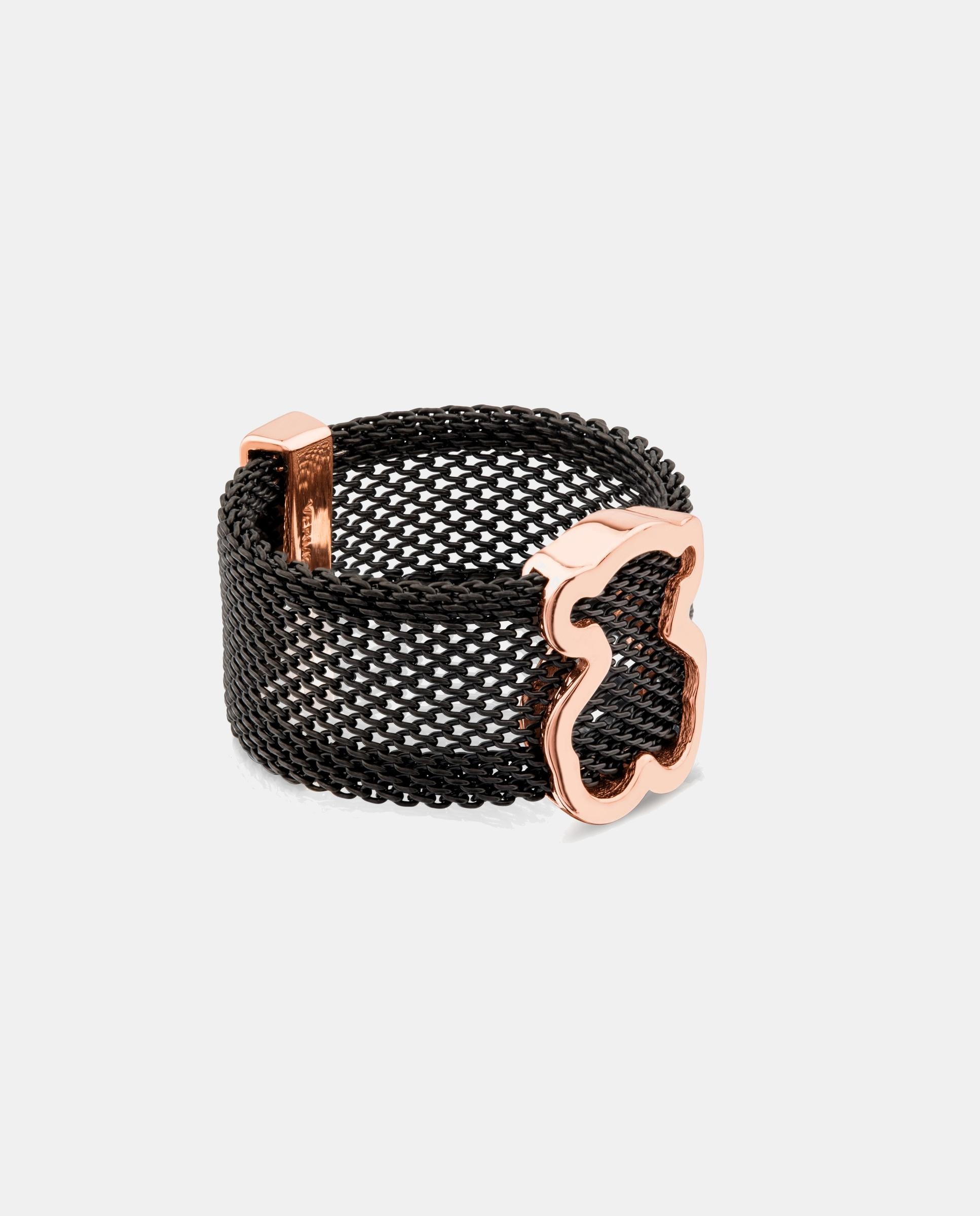 Anillo icon mesh de acero ip negro con motivo bañado en oro 18 kt sobre plata - Tous - Rosa Rosa-2