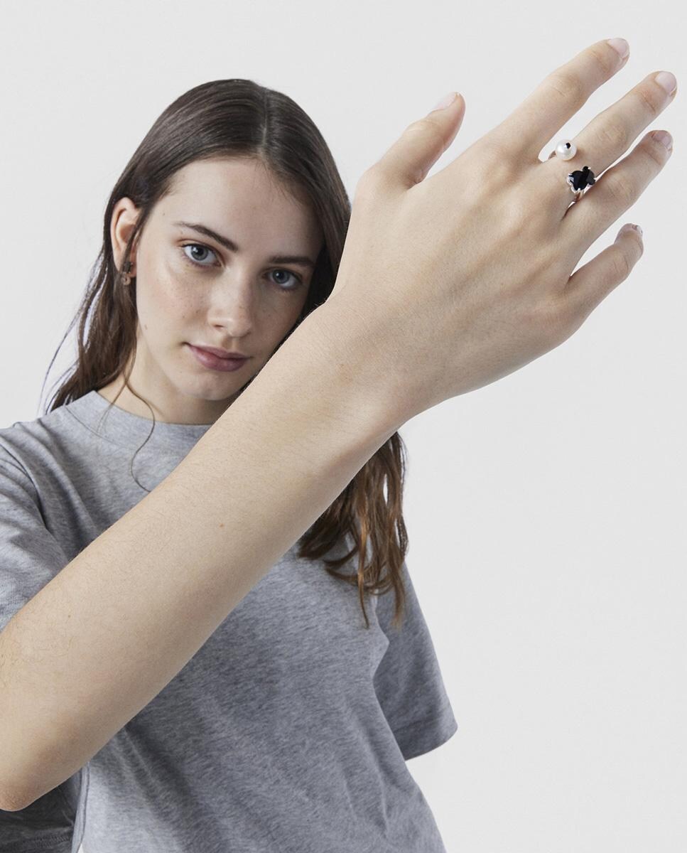 Anillo Erma con oso de ónix y perla con espinela Multicolor-4