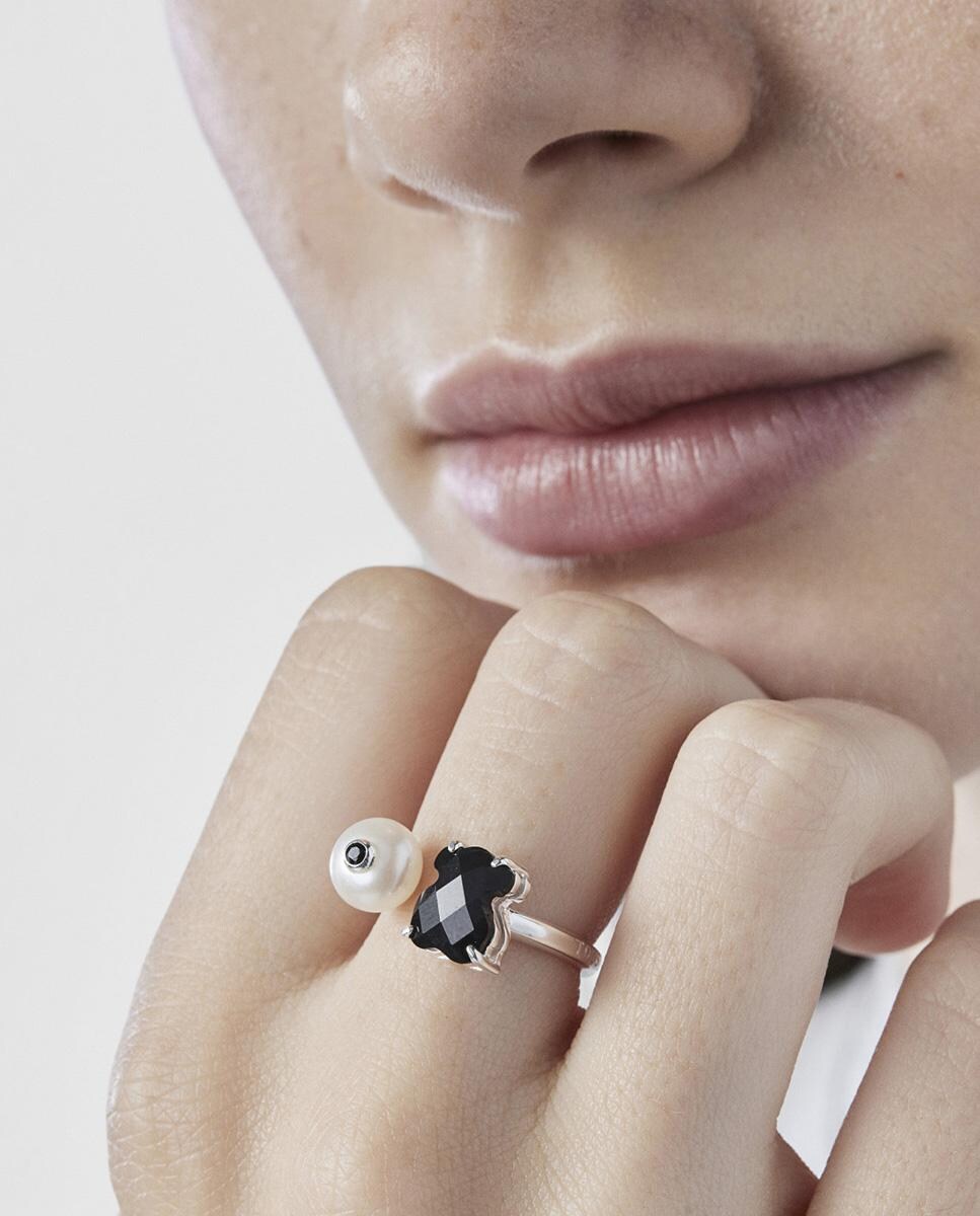 Anillo Erma con oso de ónix y perla con espinela Multicolor-5