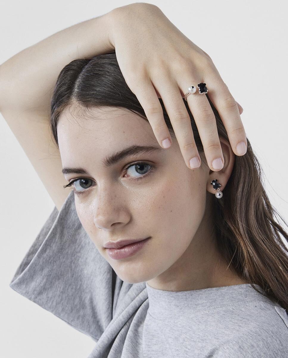 Anillo Erma con oso de ónix y perla con espinela Multicolor-6