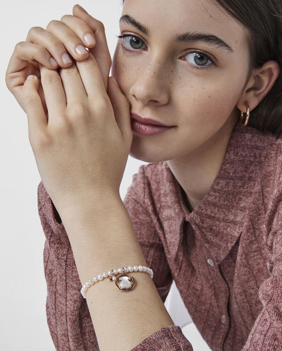Pulsera de cadena camille bañada en oro de 18 kt sobre plata rosa con perlas, nácar y rubí - Tous - Multicolor Multicolor-5
