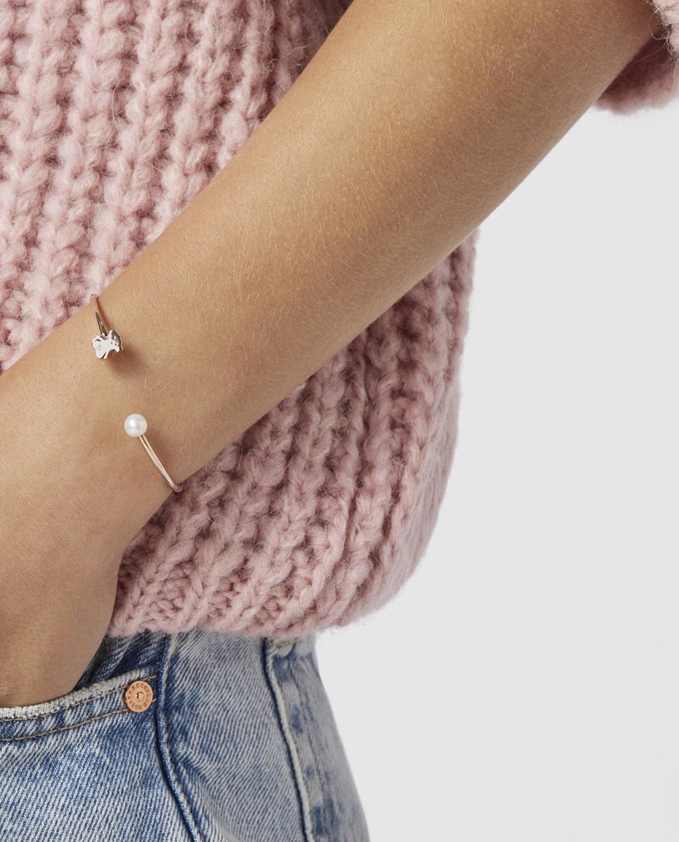 Imagen 3 de Pulsera rígida super micro bañada en oro de 18 kt sobre plata rosa con perla - Tous - Blanco Blanco
