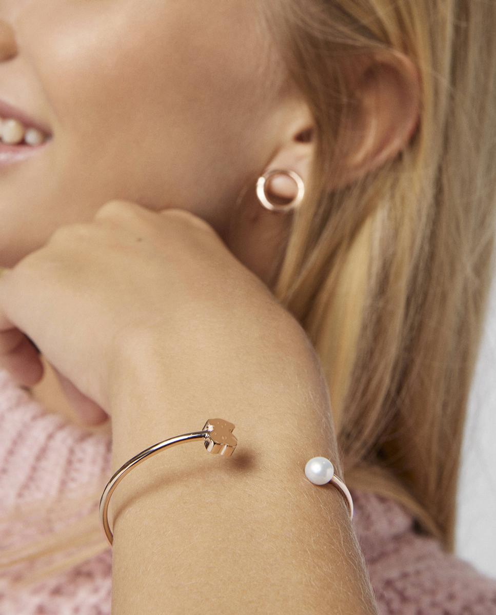 Imagen 5 de Pulsera rígida super micro bañada en oro de 18 kt sobre plata rosa con perla - Tous - Blanco Blanco