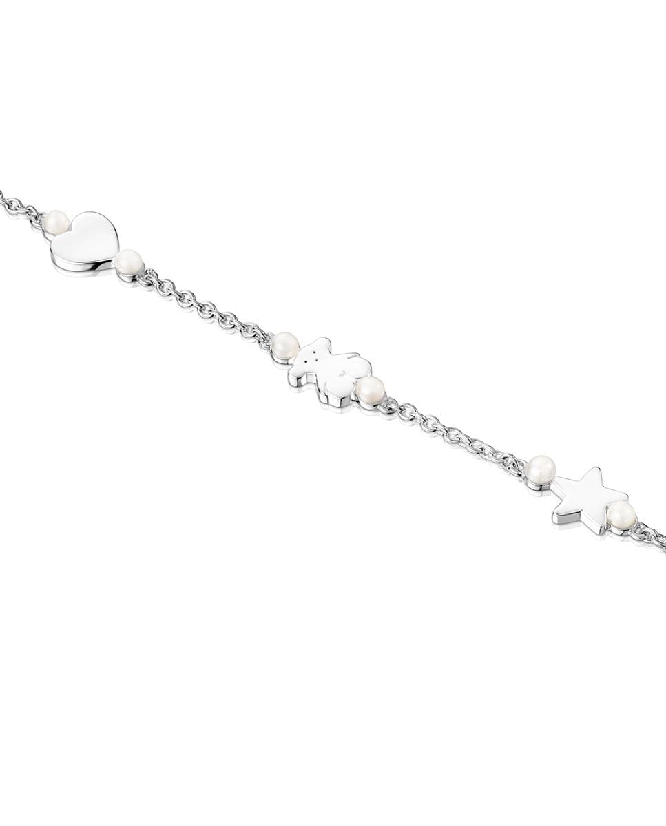 Pulsera Real Sisy de plata con tres motivos y perlas Plata-3