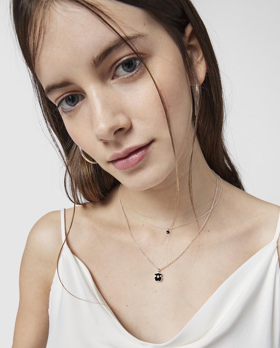 Mini Onix Tous Outlet Collares Short Silver Necklace With Onyx