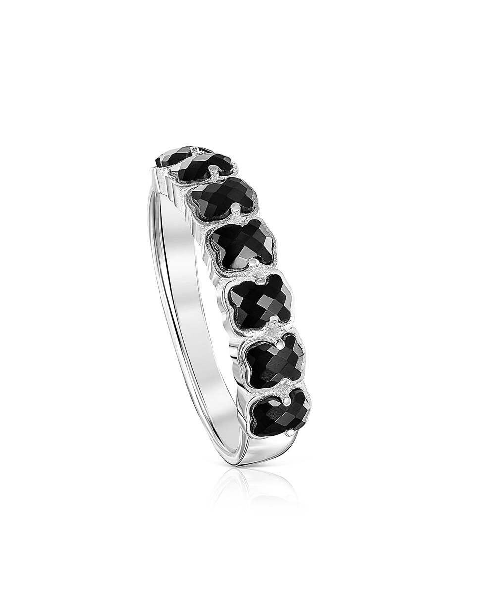 Anillo Mini Onix de plata con osos de ónix Negro-1