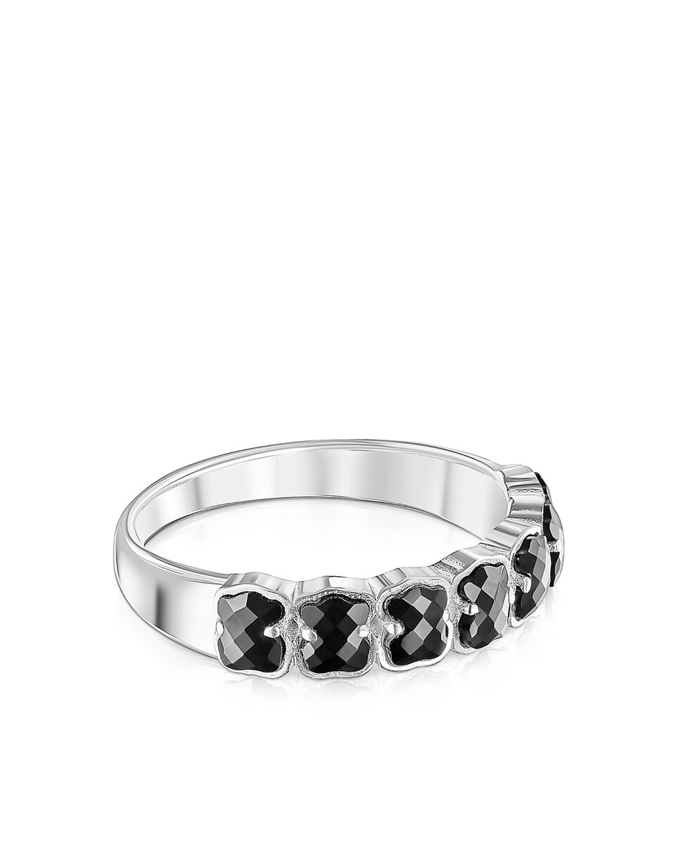 Anillo Mini Onix de plata con osos de ónix Negro-2